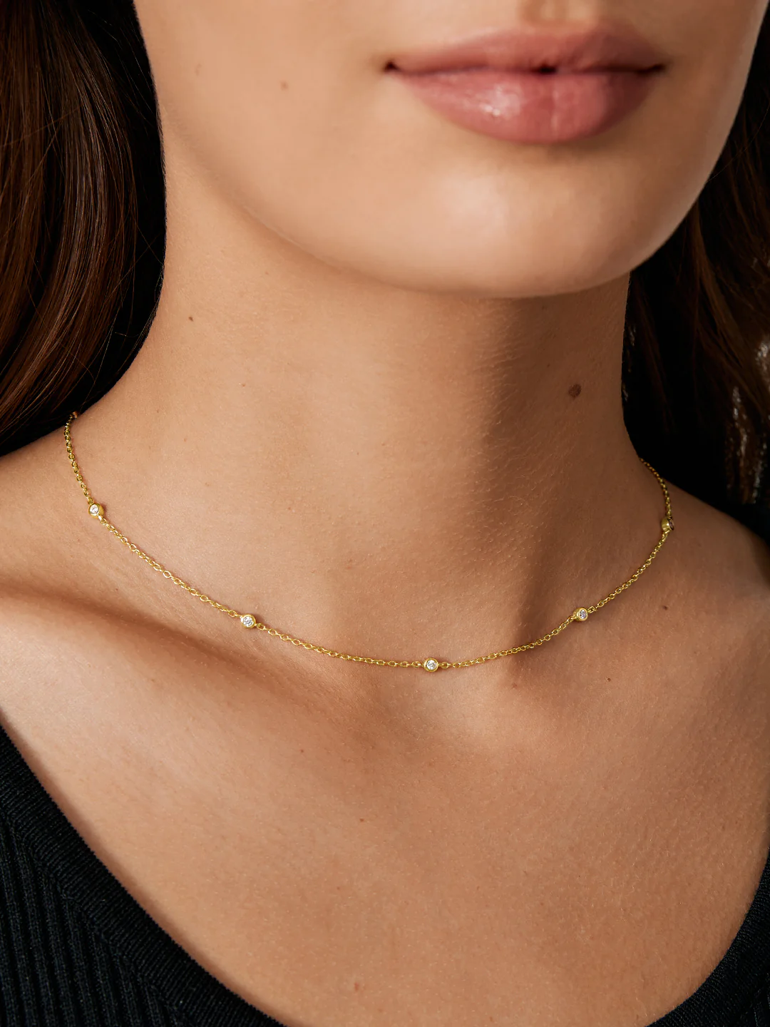 Bezel Crystal  Station Necklace