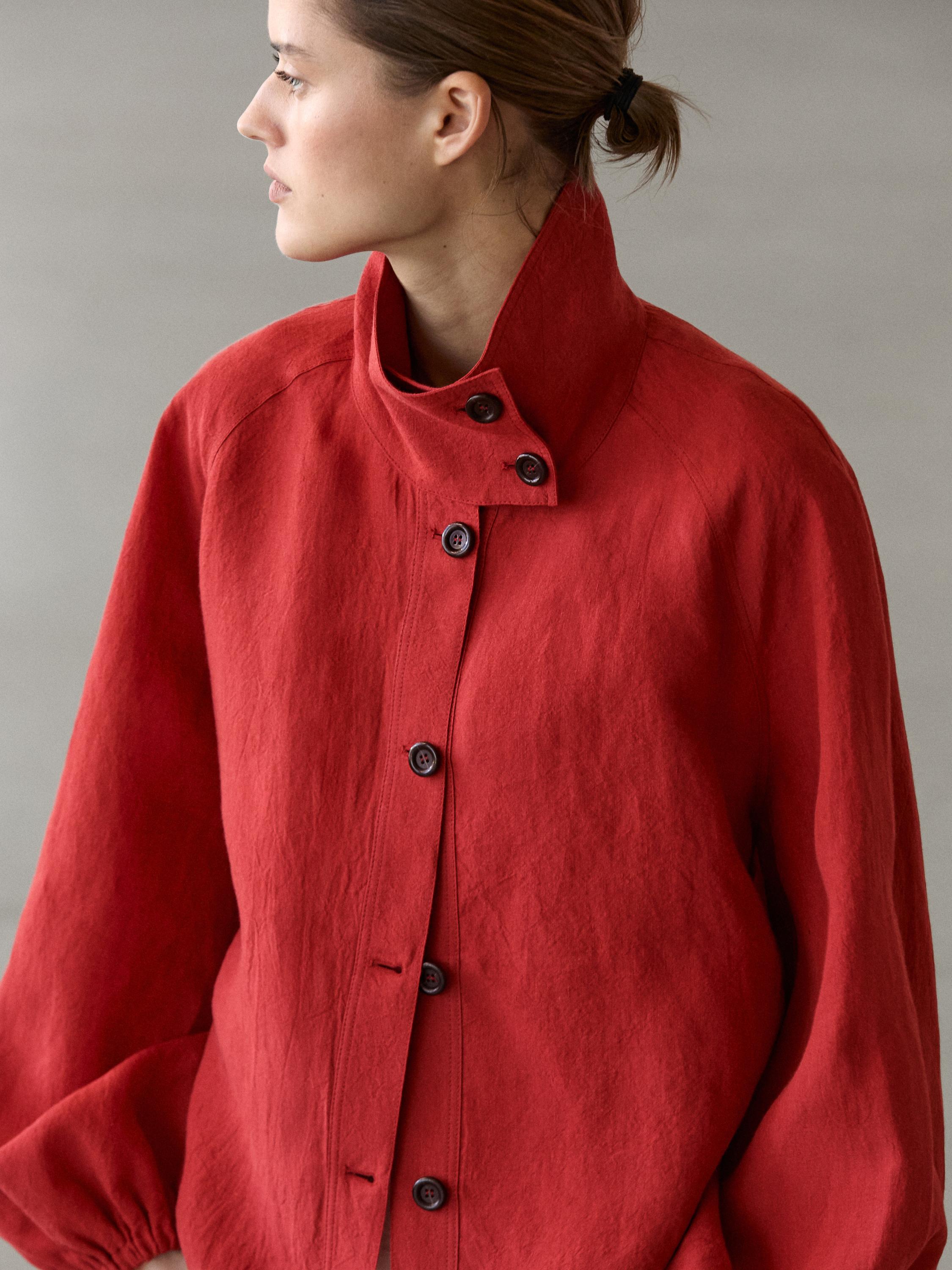 Chaqueta bomber abullonada lino