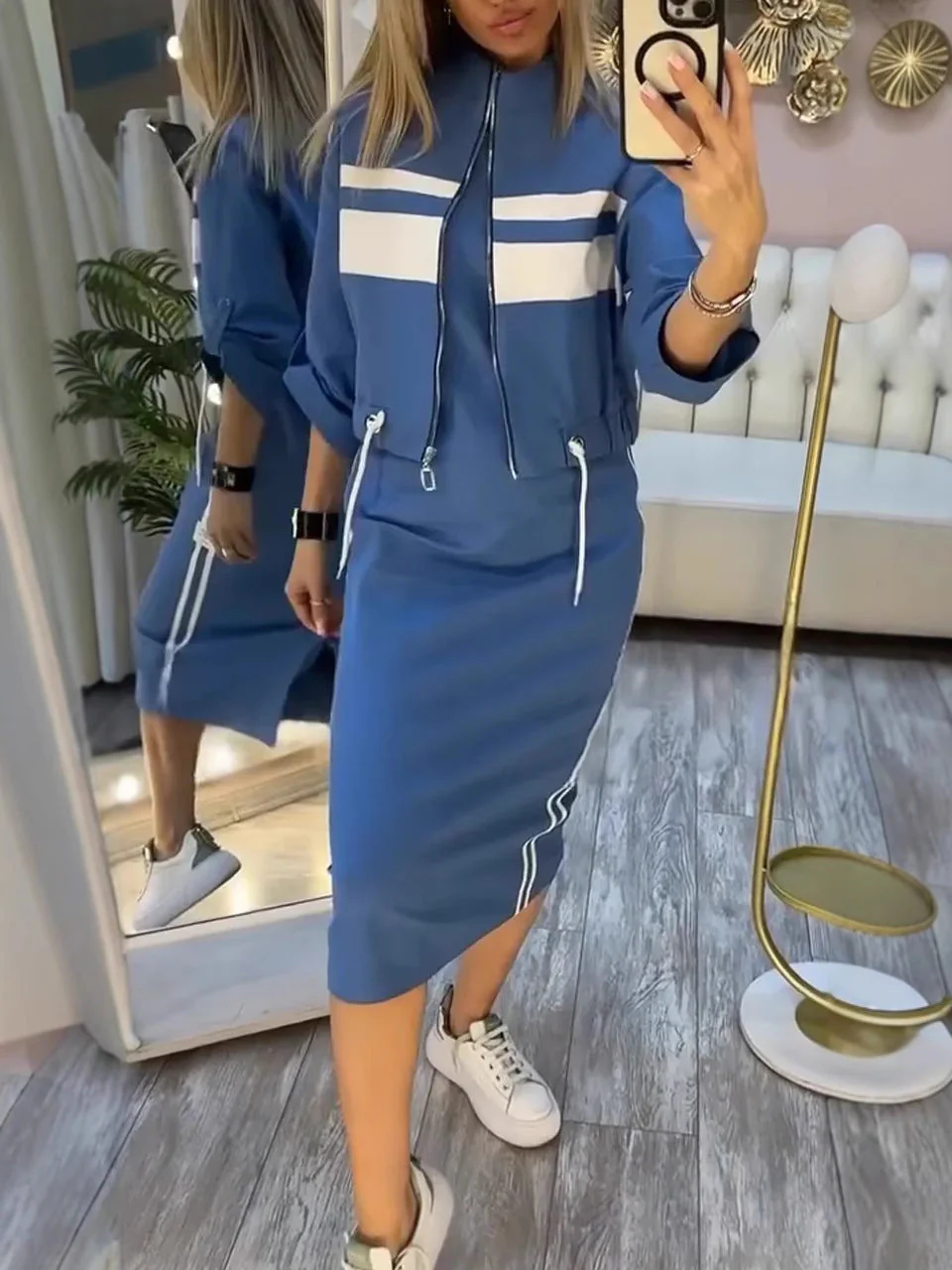 💖 Women's Stand Collar Jacket & Dress Set