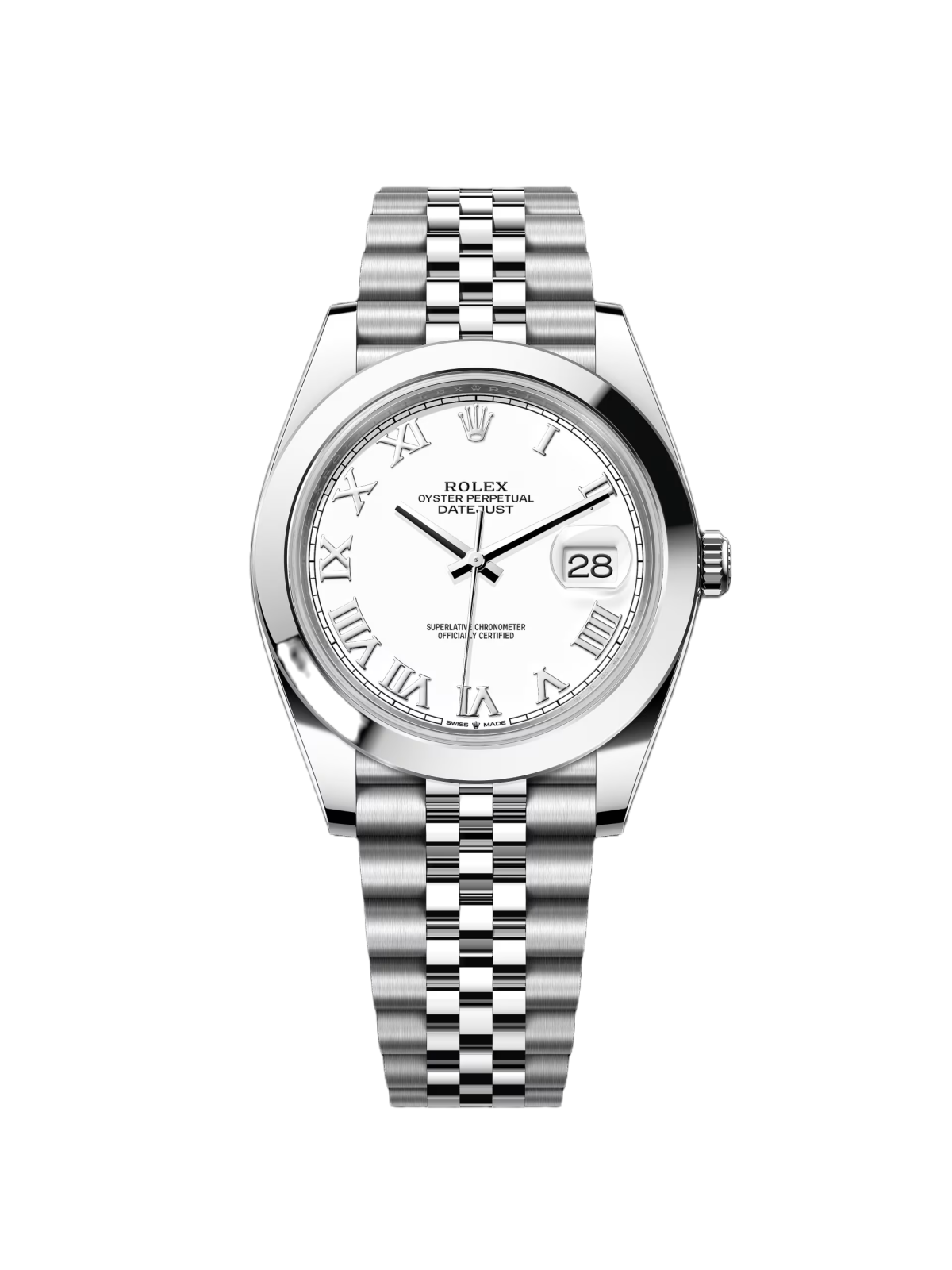 【Super Clone】RLX Datejust 41mm Smooth Bezel White Roman Dial Jubilee - 126300-0016