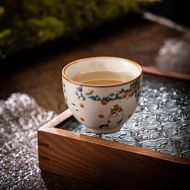 Cute Cat Butterfly Teacup Kung Fu Tea Cup