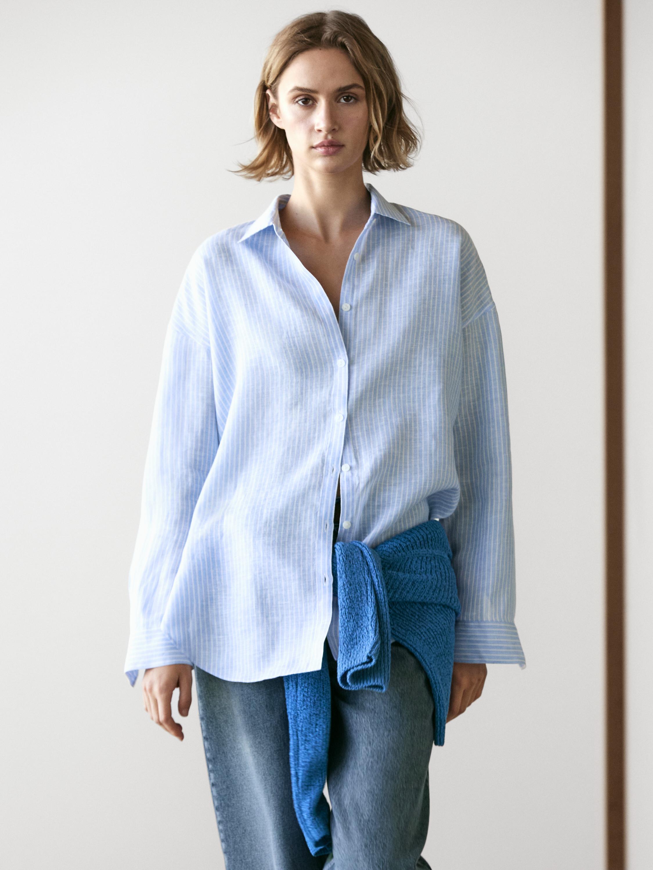 Camisa fluida rayas 100% lino