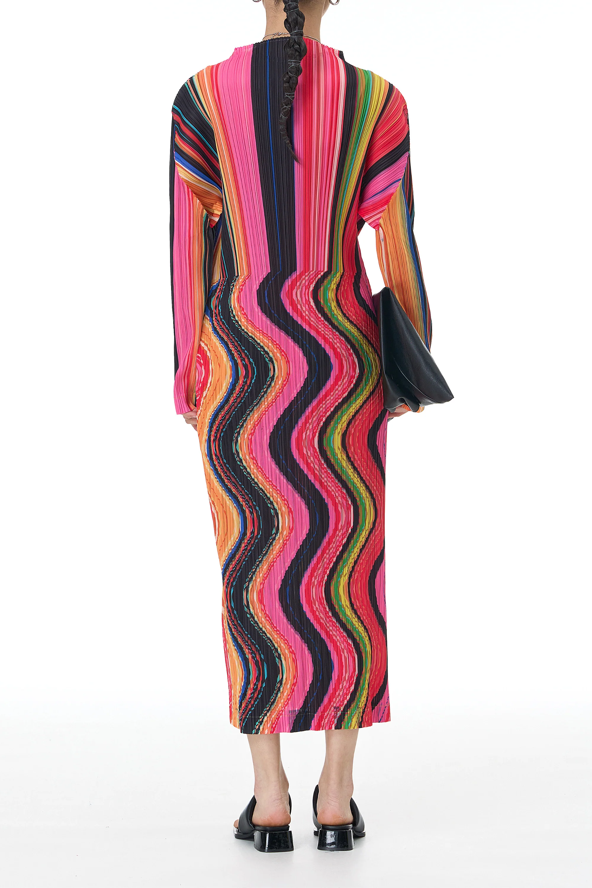 Rainbow Fluid Art Pleated Dress
