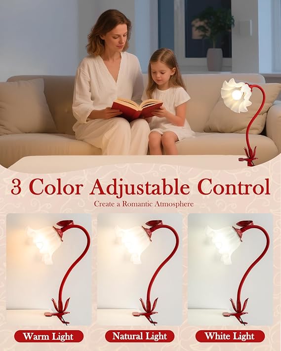 Flower Lamp Clip on Light, 3 Color Modes Eye-Caring Desk Lamp with Clamp