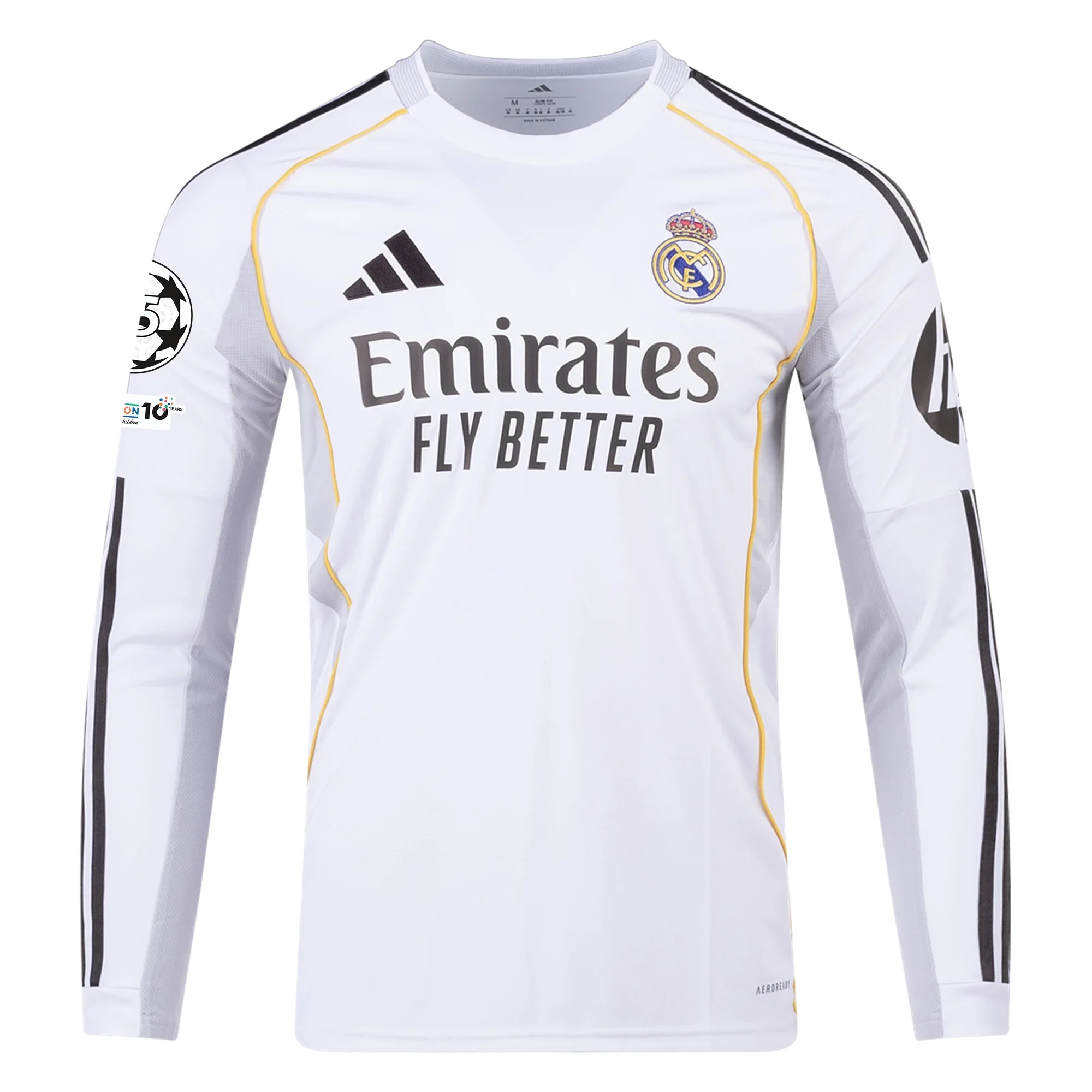 adidas Real Madrid Vini Jr Long Sleeve Home Jersey w/ Champions League Patches 25/26 (White)