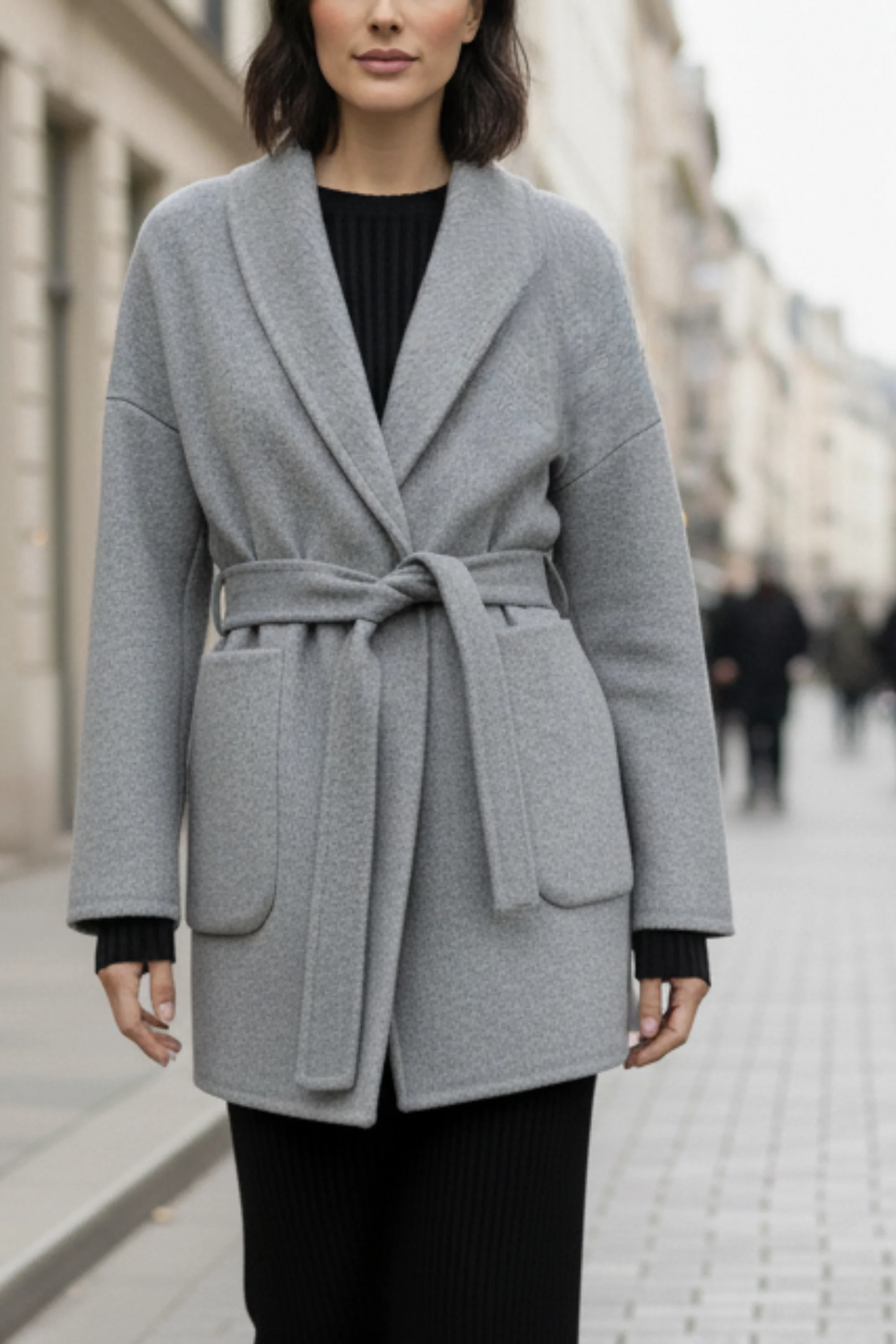 Slate Mist Belted Double-Sided Cashmere Blazer