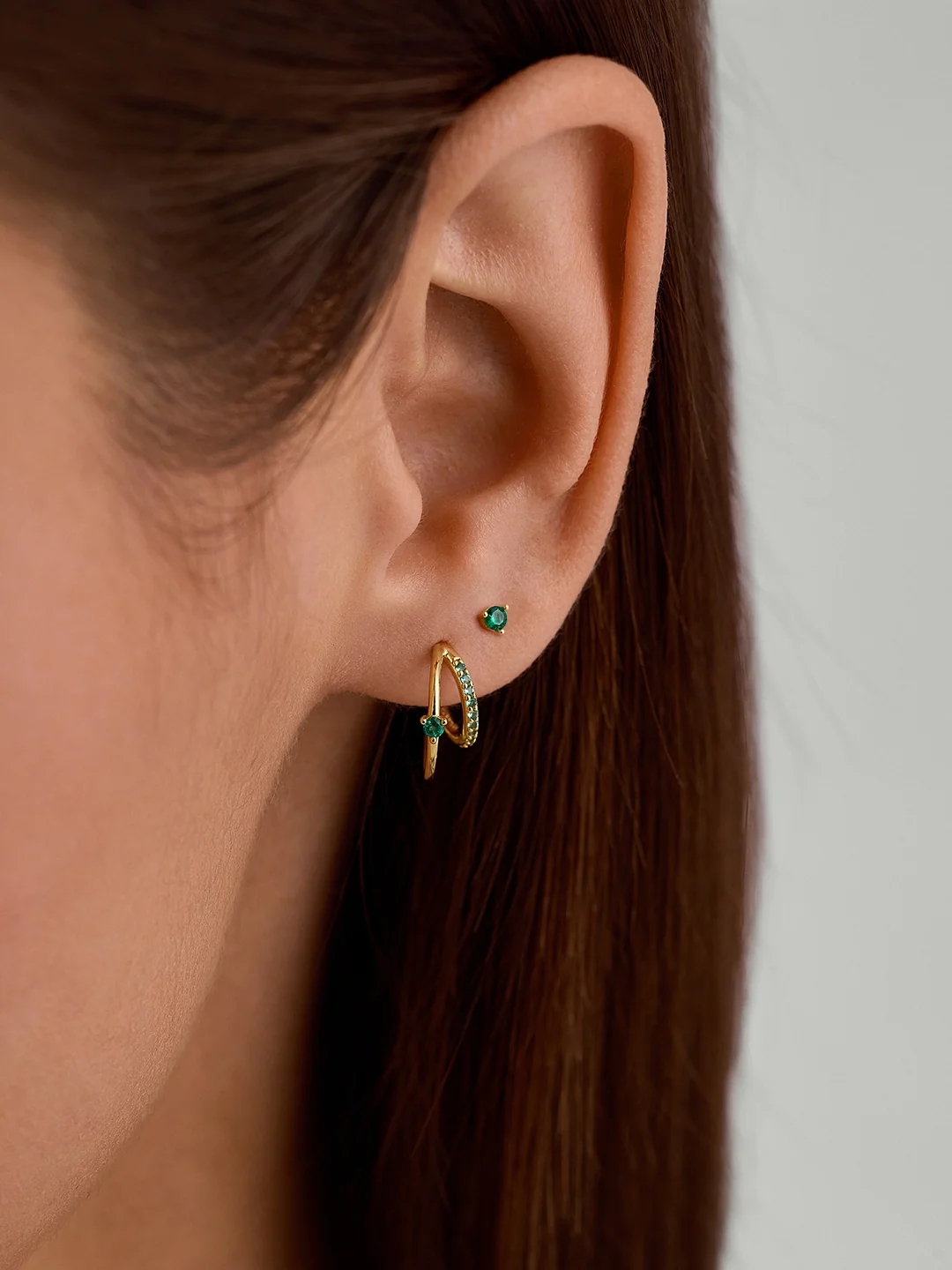 Pave & Prong Emerald Double Hoops
