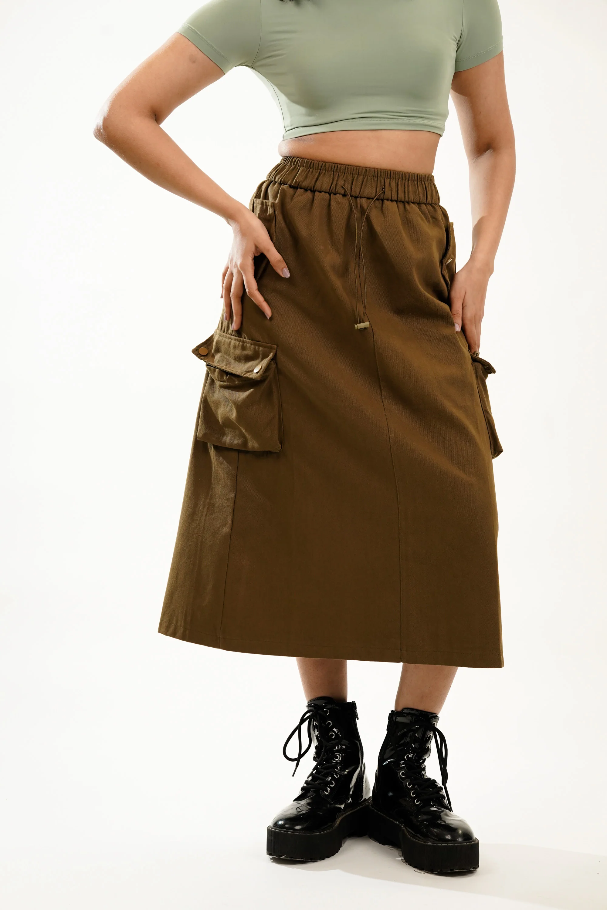 Army Green Streetstyle Cargo Skirt