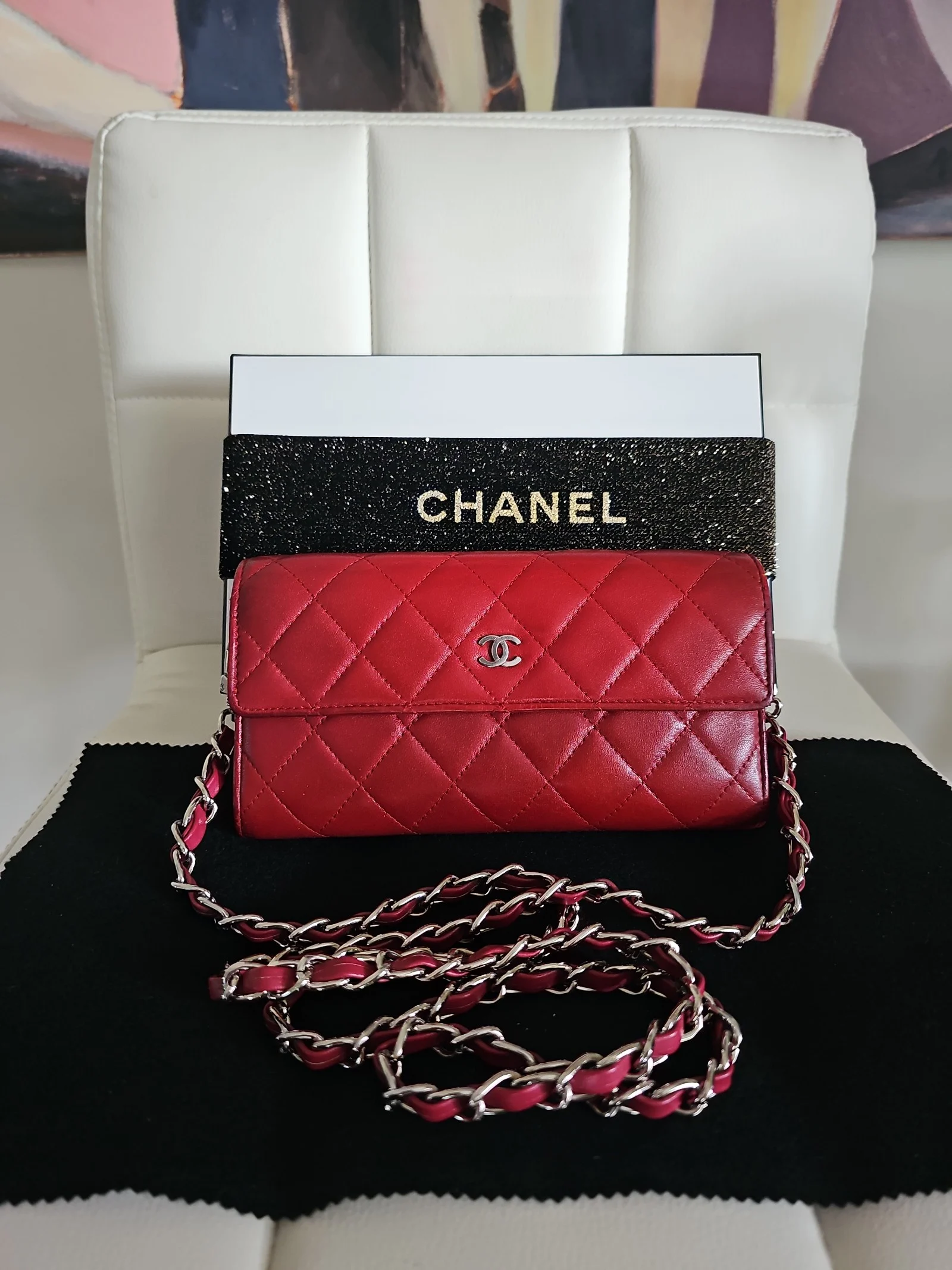 CHANEL Burgundy Lambskin Quilted Long Wallet