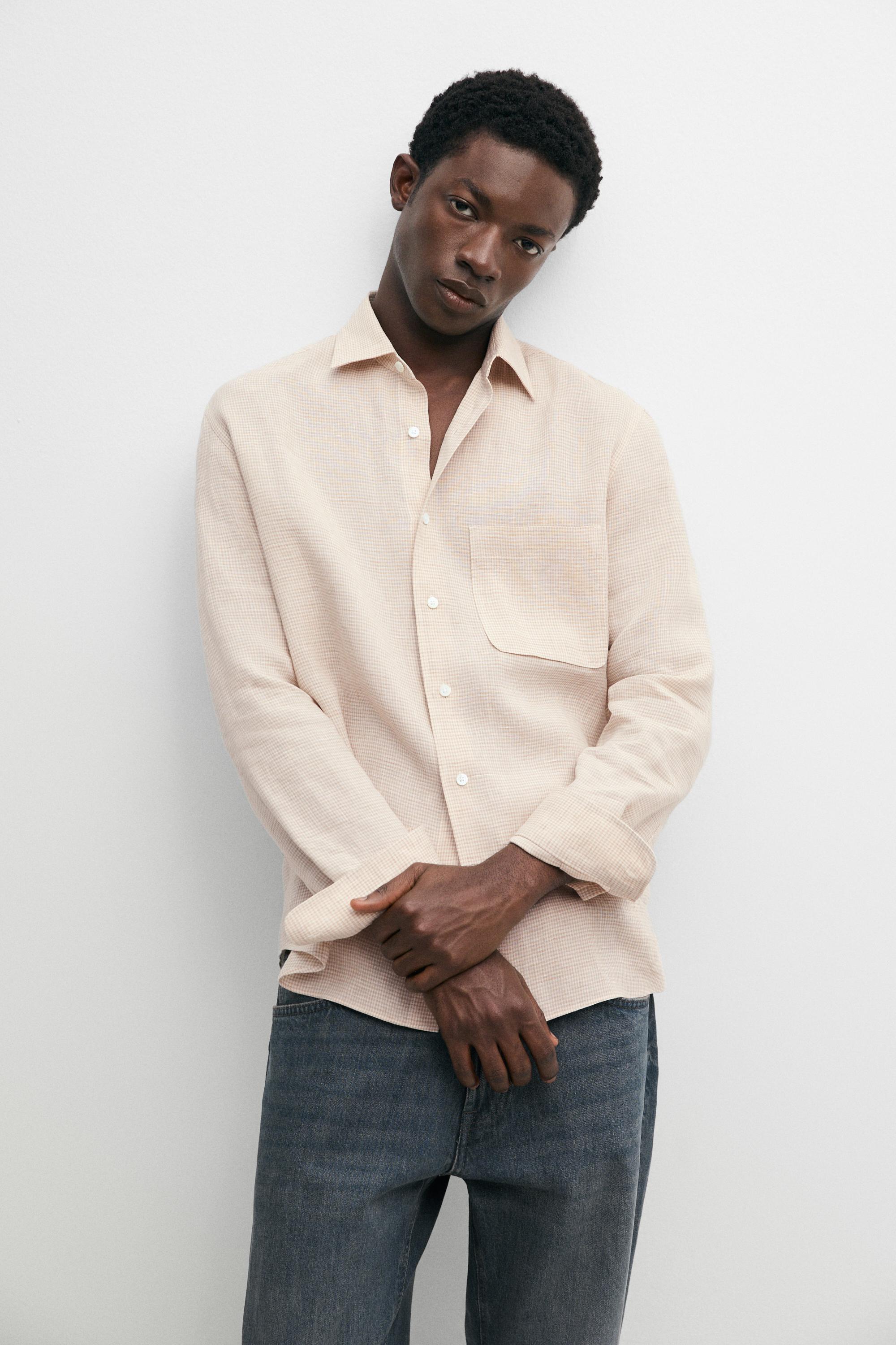 Camisa microcuadro 100% lino