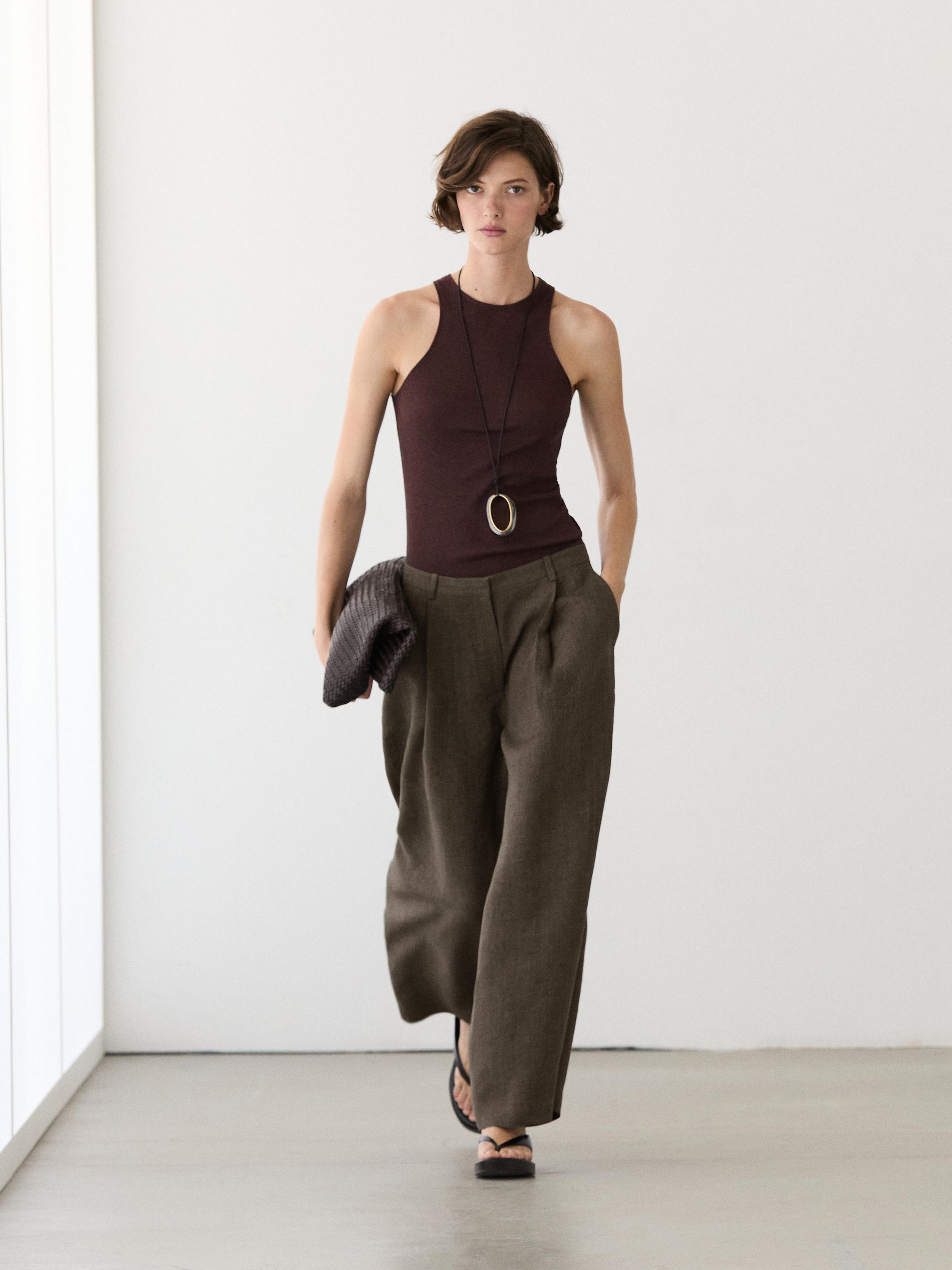 Pantalón pinzas melange lino