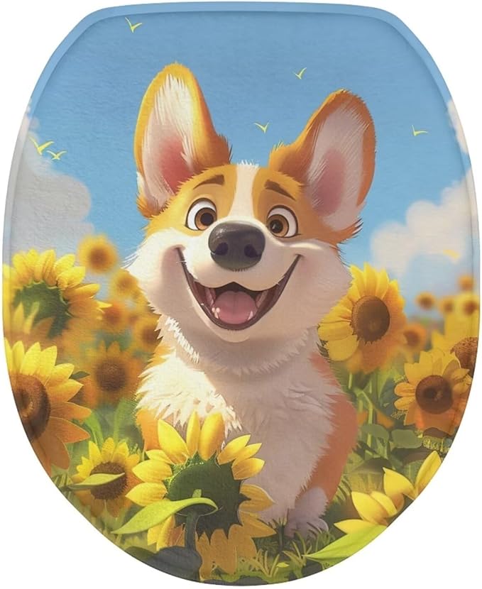 BATHLOOP Cute Corgi Sunflower Toilet Seat Lid Cover
