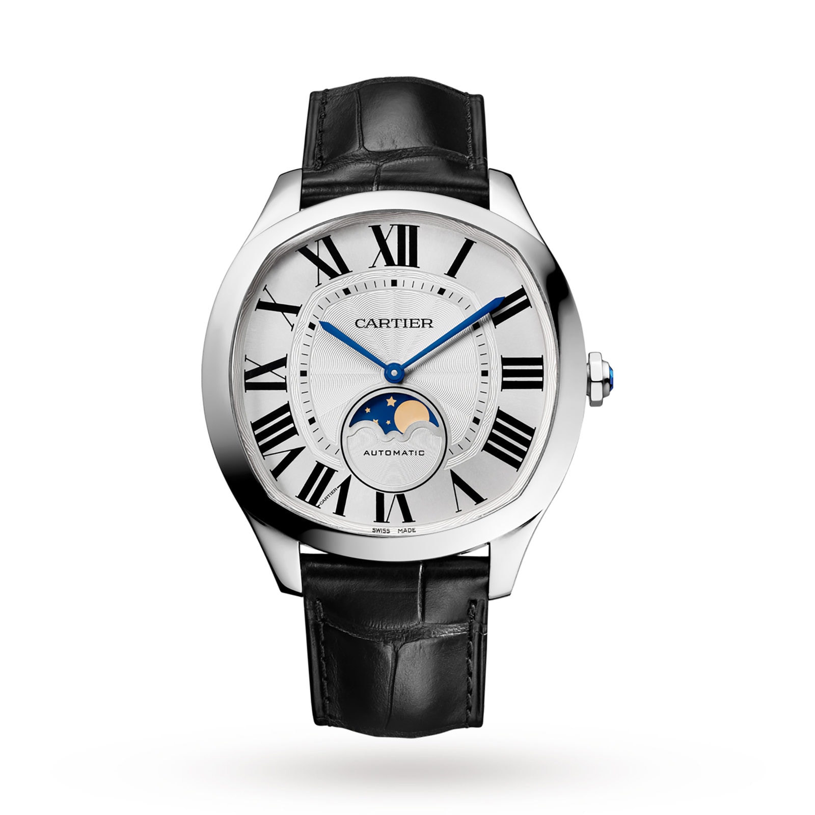 Cartier Drive De Cartier Moon Phases Watch Large Model, Automatic Movement, Steel, Leather-P17310907