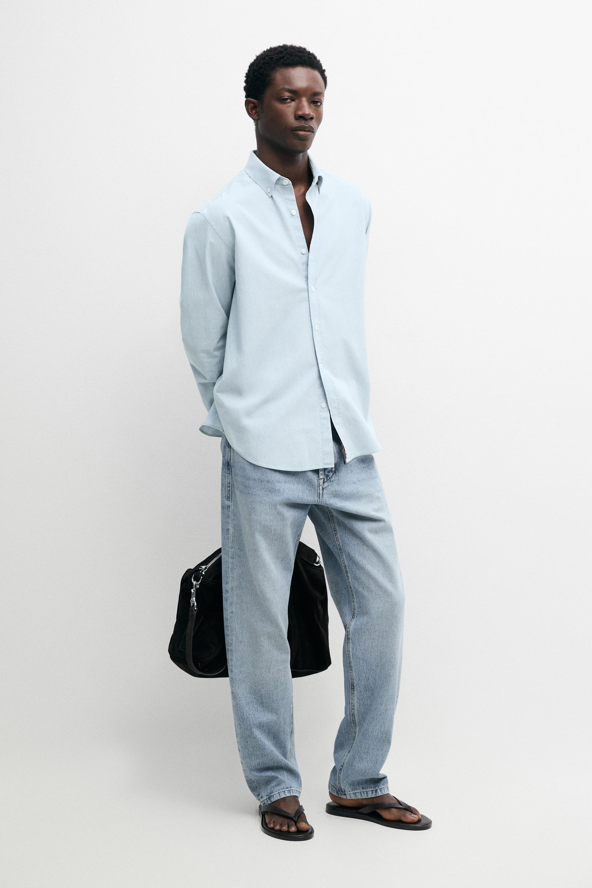 Camisa slim fit denim 100% algodón