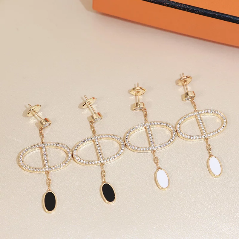 Stone-set Circular pendant Earrings(2Colors) ED-931295