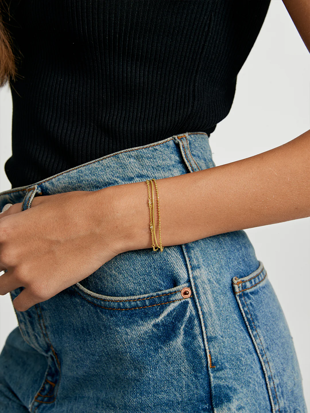 Silver Crystal Beaded Layered Bracelet