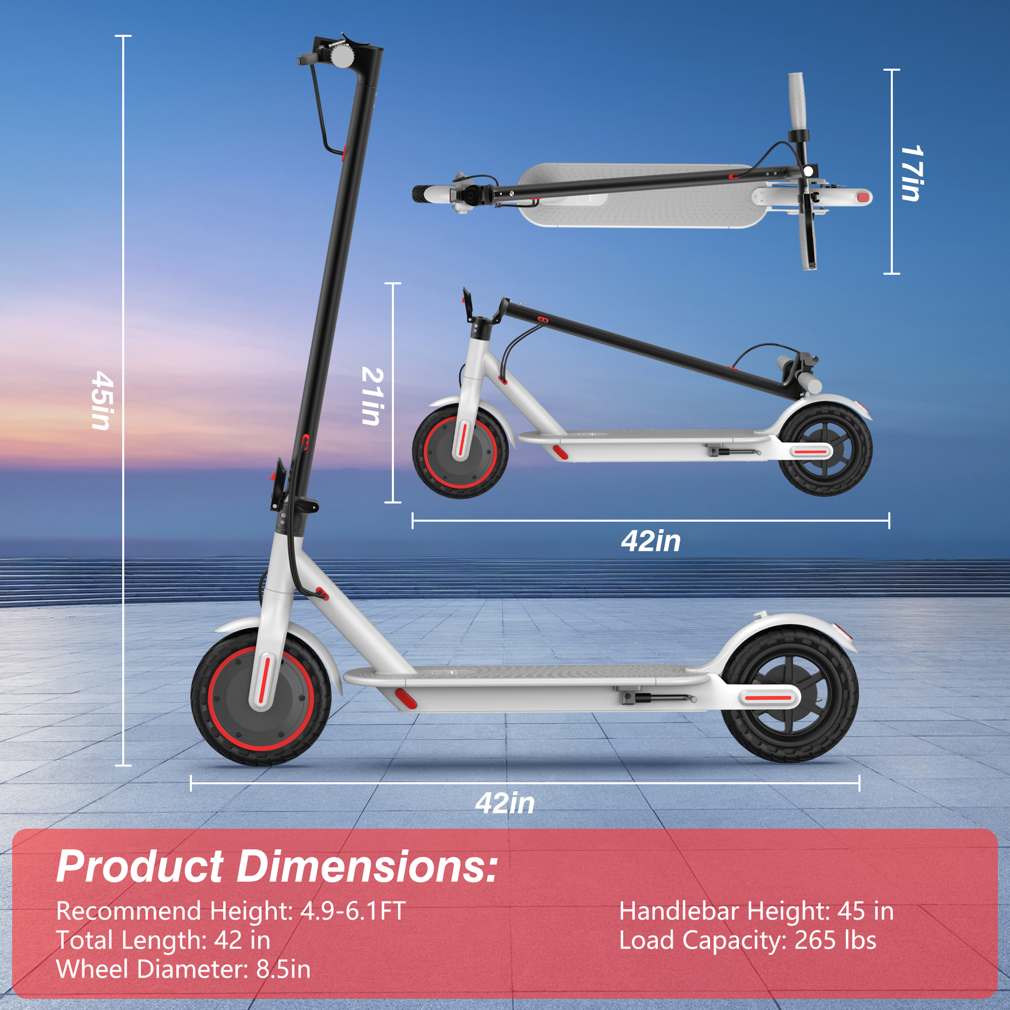 AOVOPRO ES80 Electric Scooter 350W Dual Brake App LCD Display Waterproof Foldable White-US