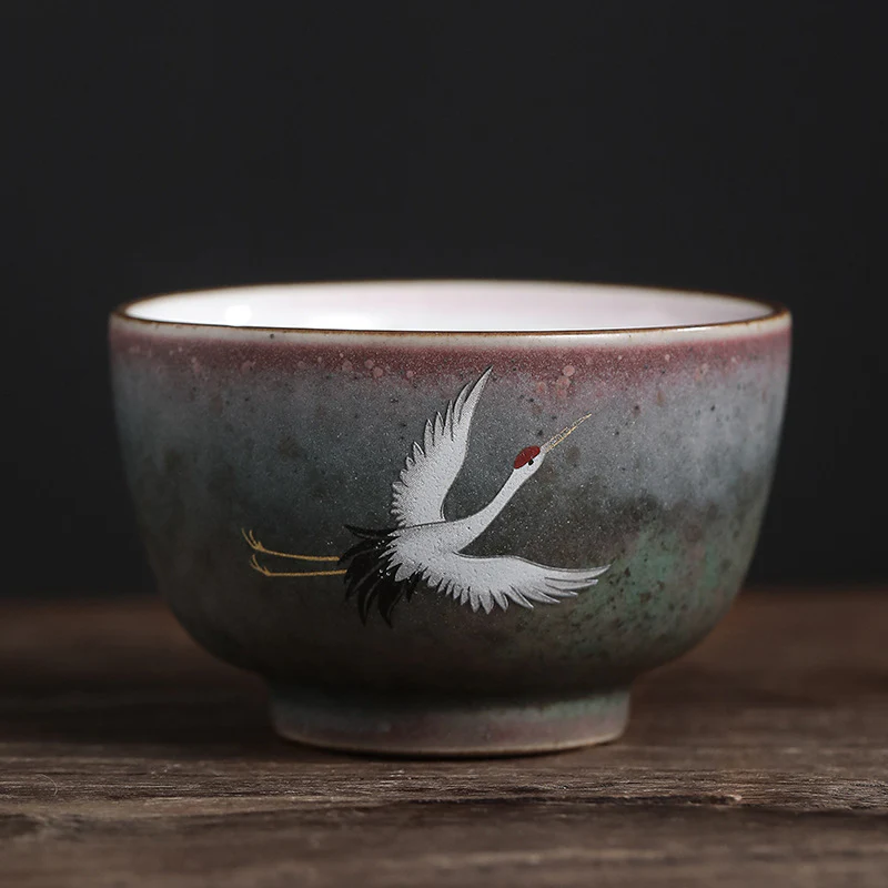 Auspicious Crane Ceramic Teacup Kung Fu Tea Cup Bowl