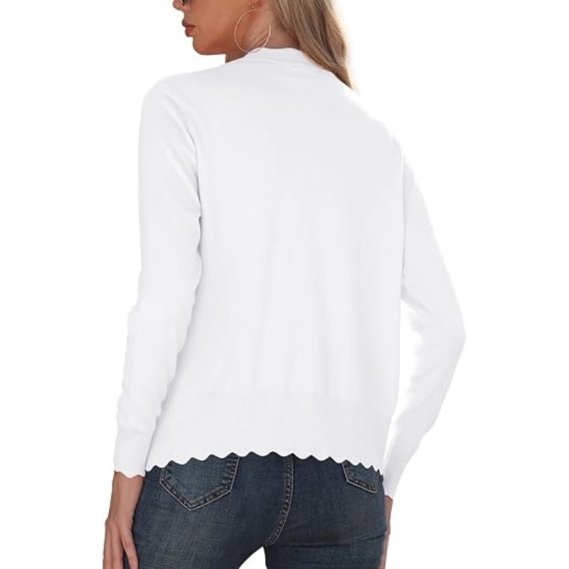 Women Lightweight Button‑Down Knit Cardigan Scalloped V‑Neck Long Sleeve Cropped Casual Knit Outerwear 2026 Fall Fashion
