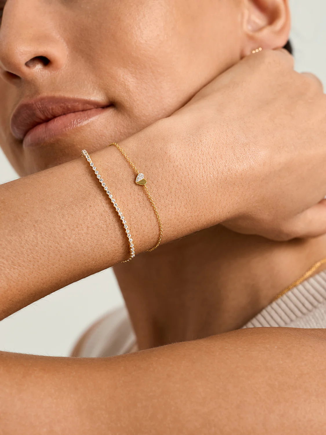 Half Pave Heart Bracelet