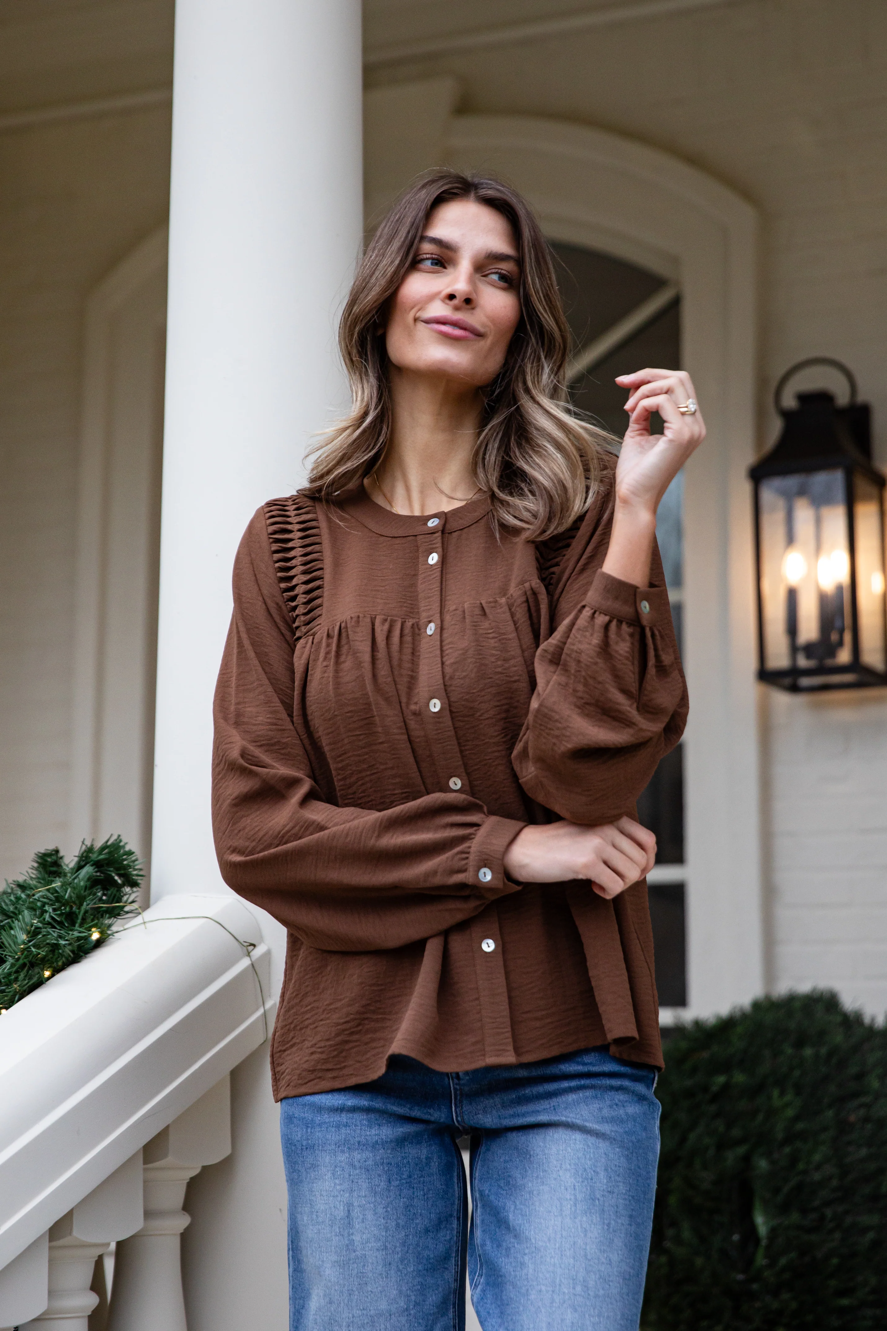 FINAL SALE - Pointelle Button Blouse Top - DU Deal