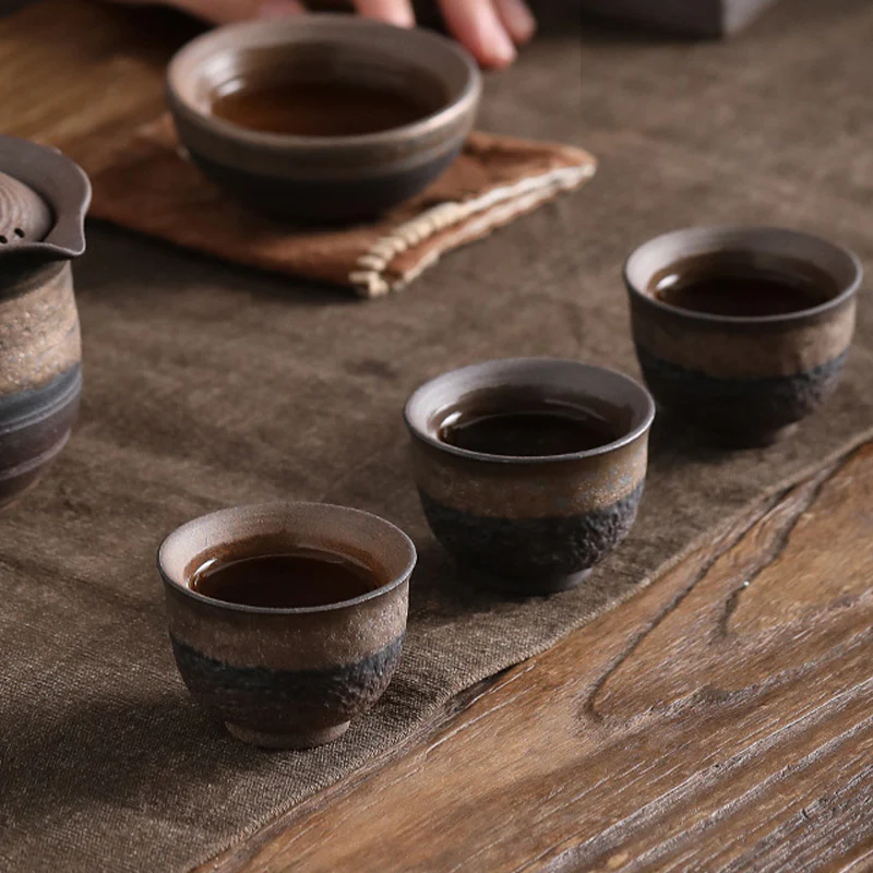 Simple Brown Striped Texture Ceramic Teacup Kung Fu Tea Cup Bowl
