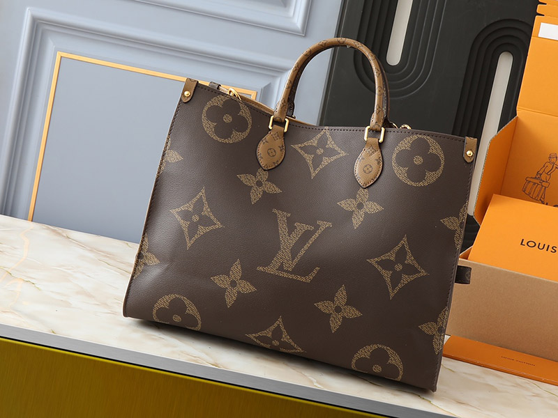 16.9″x13.0″x7.3″ Brown&Yellow Leather Red linning Handbag With outside pocket BB-921450