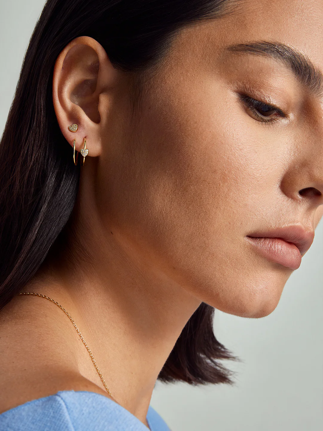 Pave Heart Double Hoops