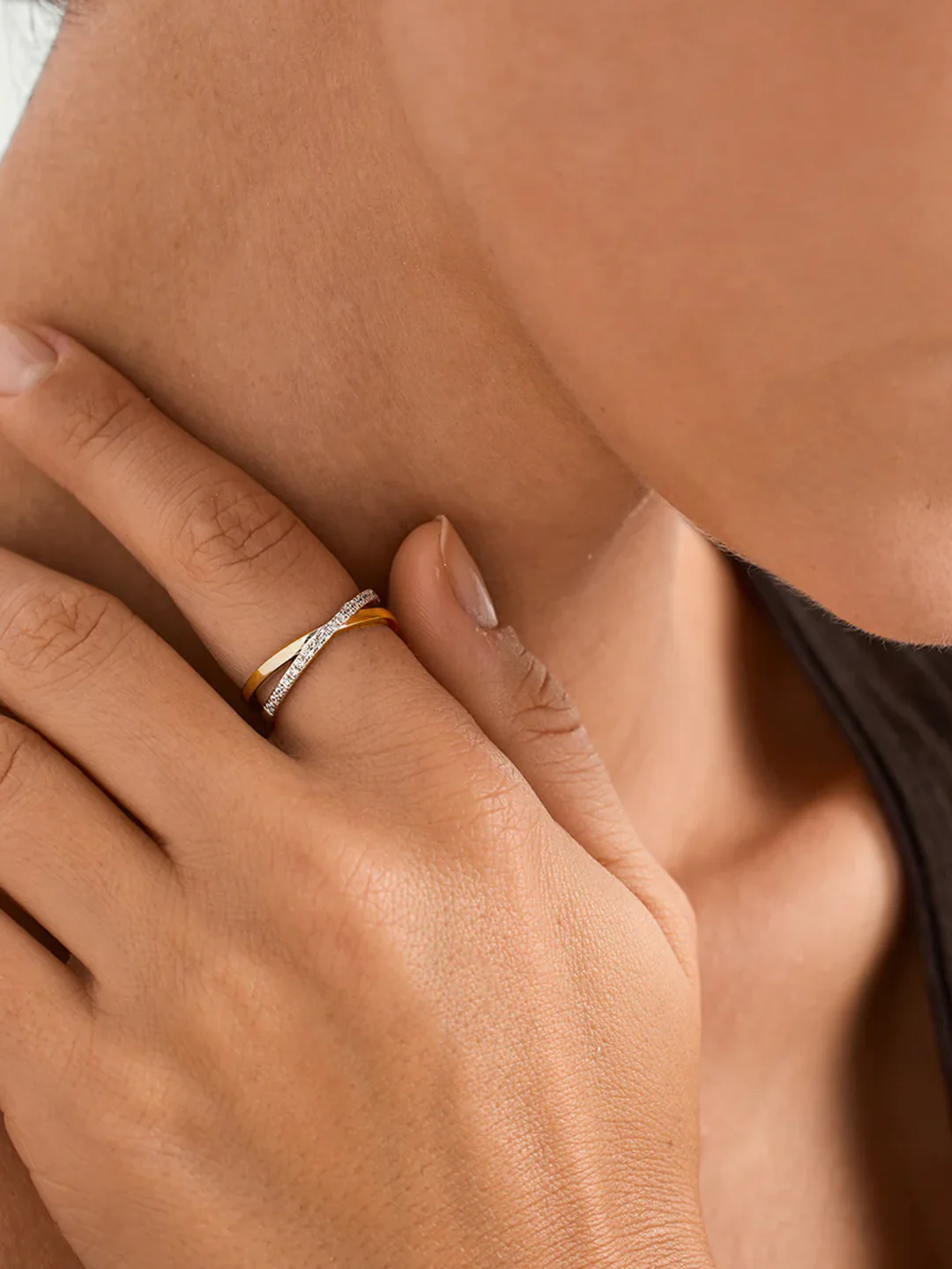 Mixed Pave Crossover Ring