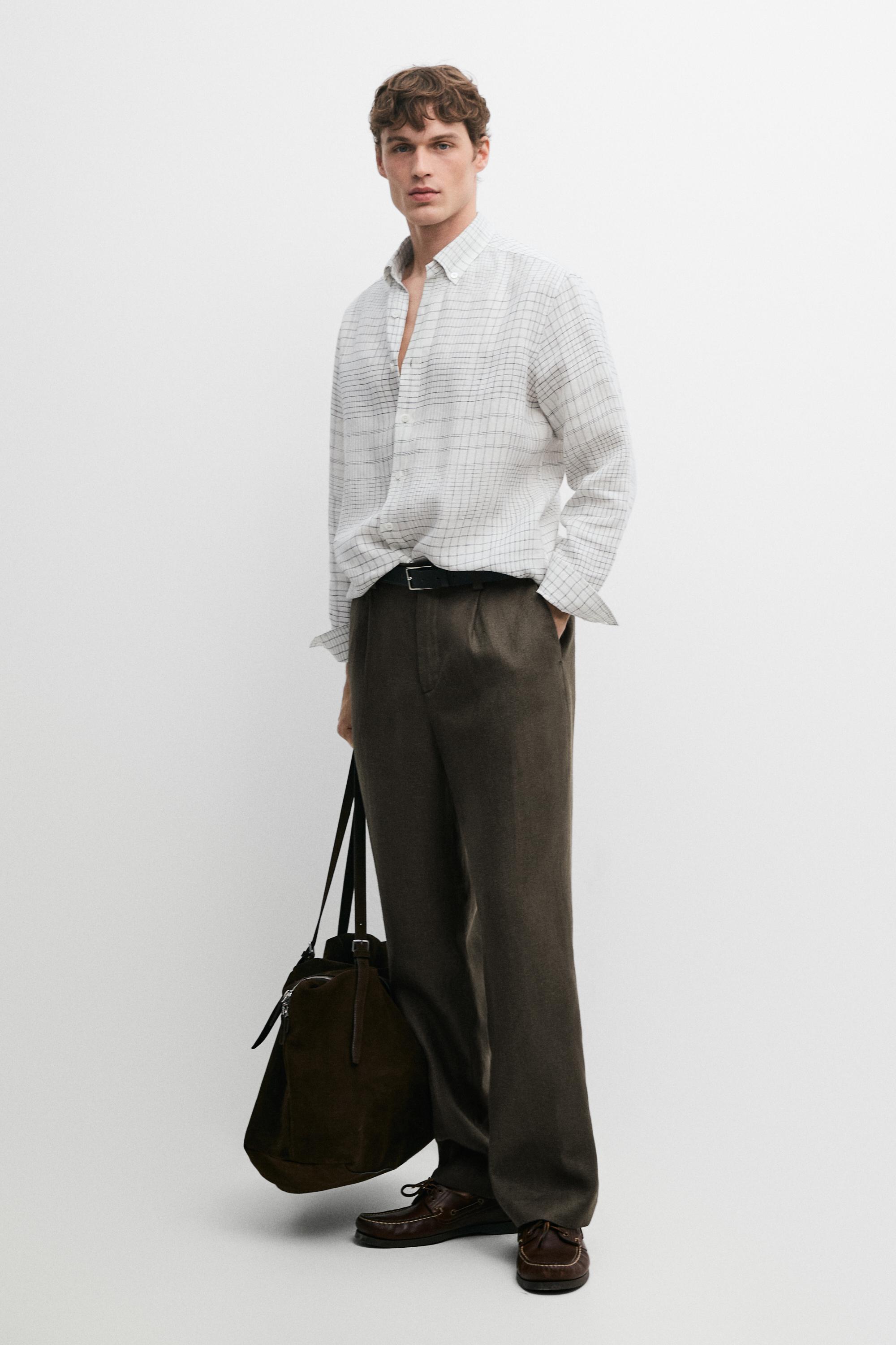 Camisa detalle cuadros 100% lino