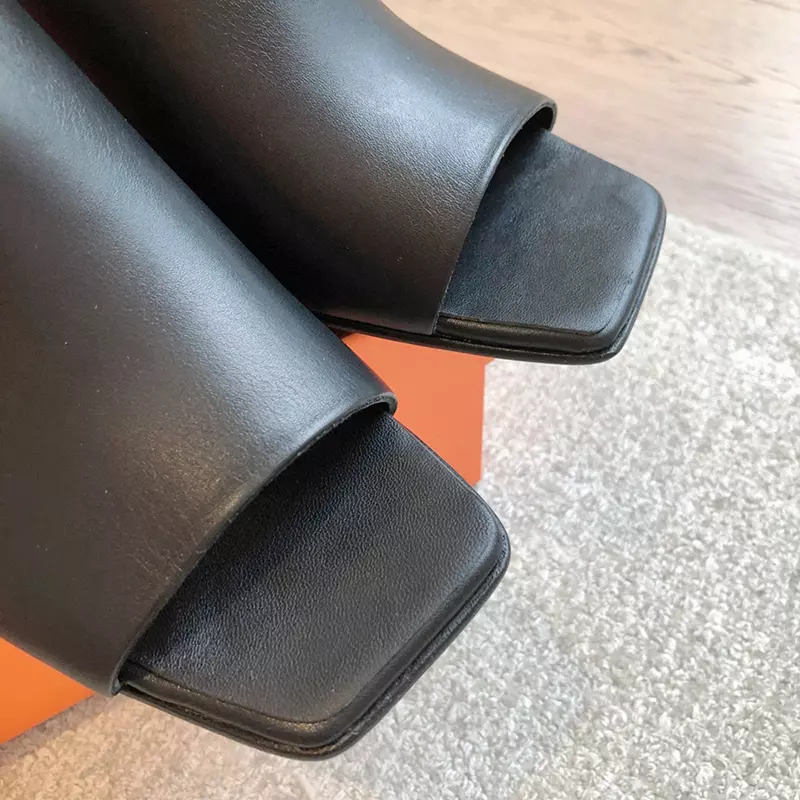Fashion High Quality 6cm Heel Real Leather Slippers LX-872309