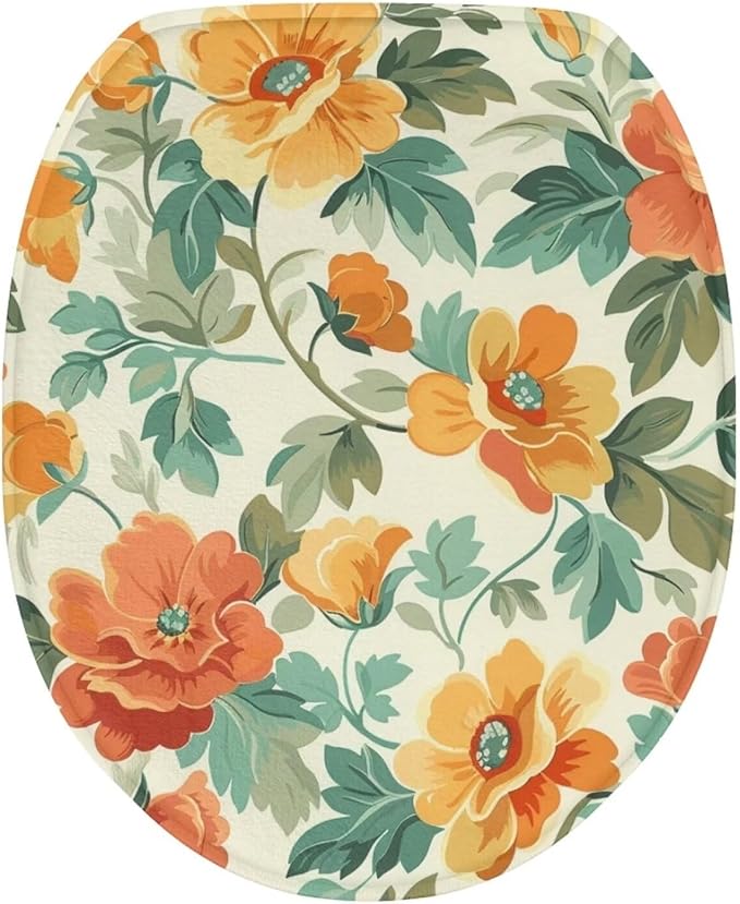 BATHLOOP Toilet Lid Seat Protector Cover Orange Hibiscus Flowers Toilet Lid Covers Soft