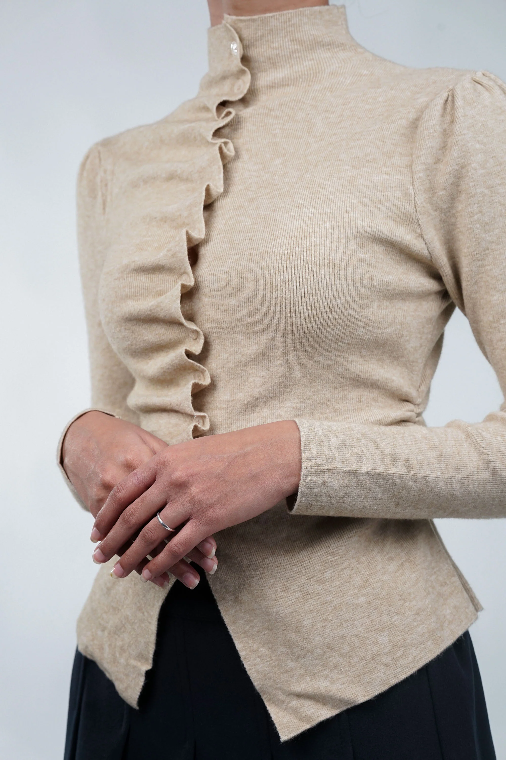 Twist & Pleat Beige Top