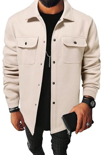 Men's Casual Flap Pocket Button Front Long Sleeve Jackets