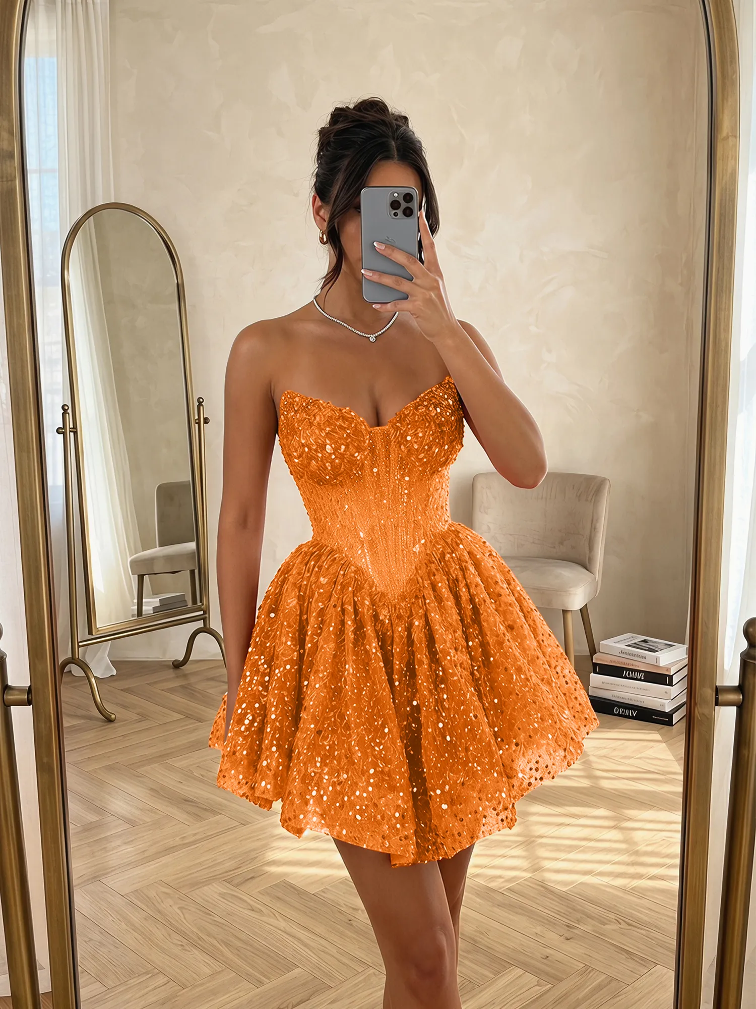Sequin Strapless Sweetheart Mini Homecoming Dress with Ruffled Skirt