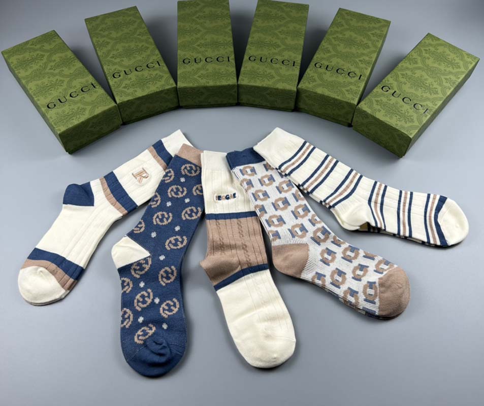 Set of 5 Pairs of Cotton Anti-bacterial Crew Socks WZ-924000171