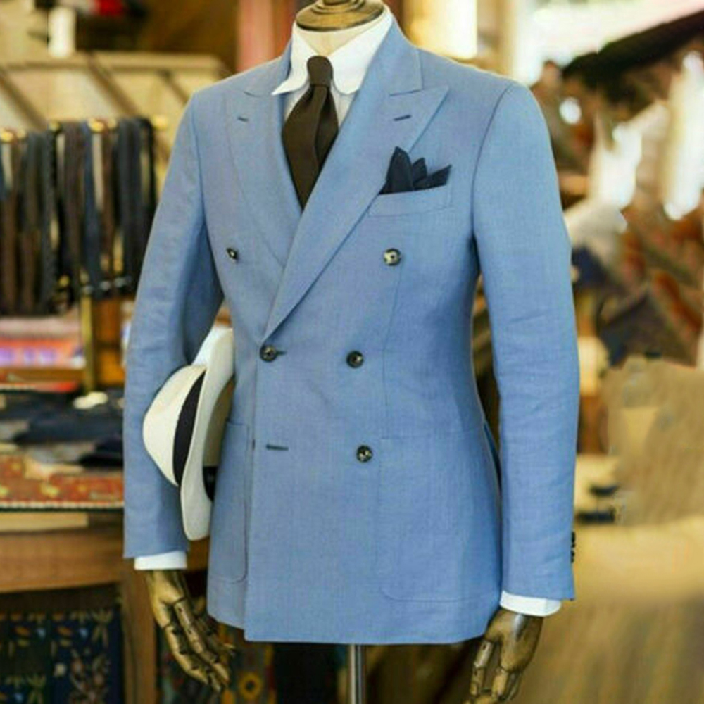 Men's Business Casual Double Breasted Metal Buttons Blazer