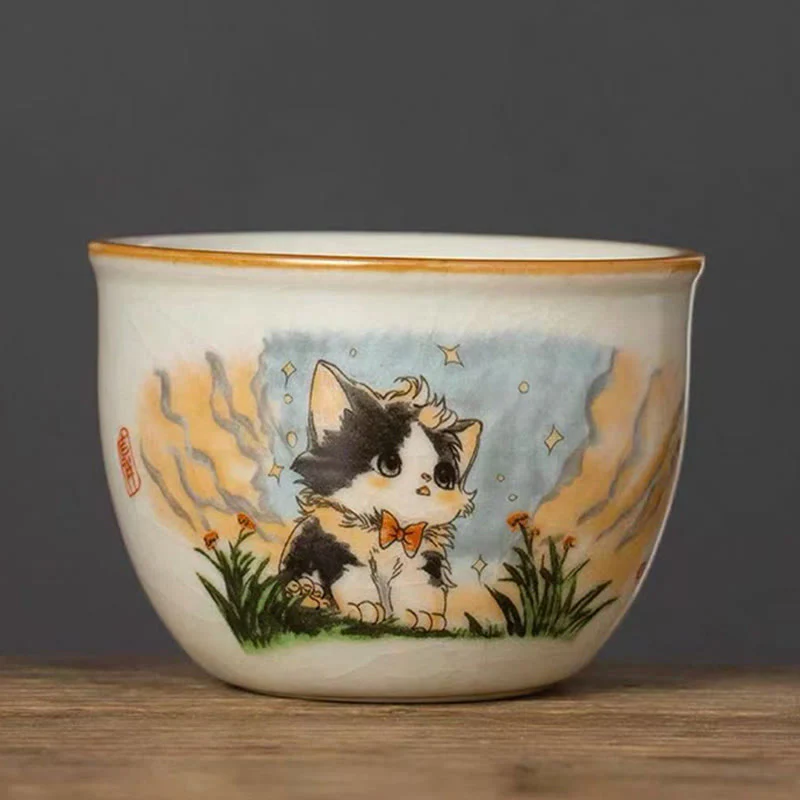 Cute Bow Tie Cat Teacup Kung Fu Tea Cup