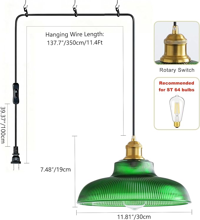 LUMISCAPE Plug in Pendant Light: Glass Hanging Lamp Plug in