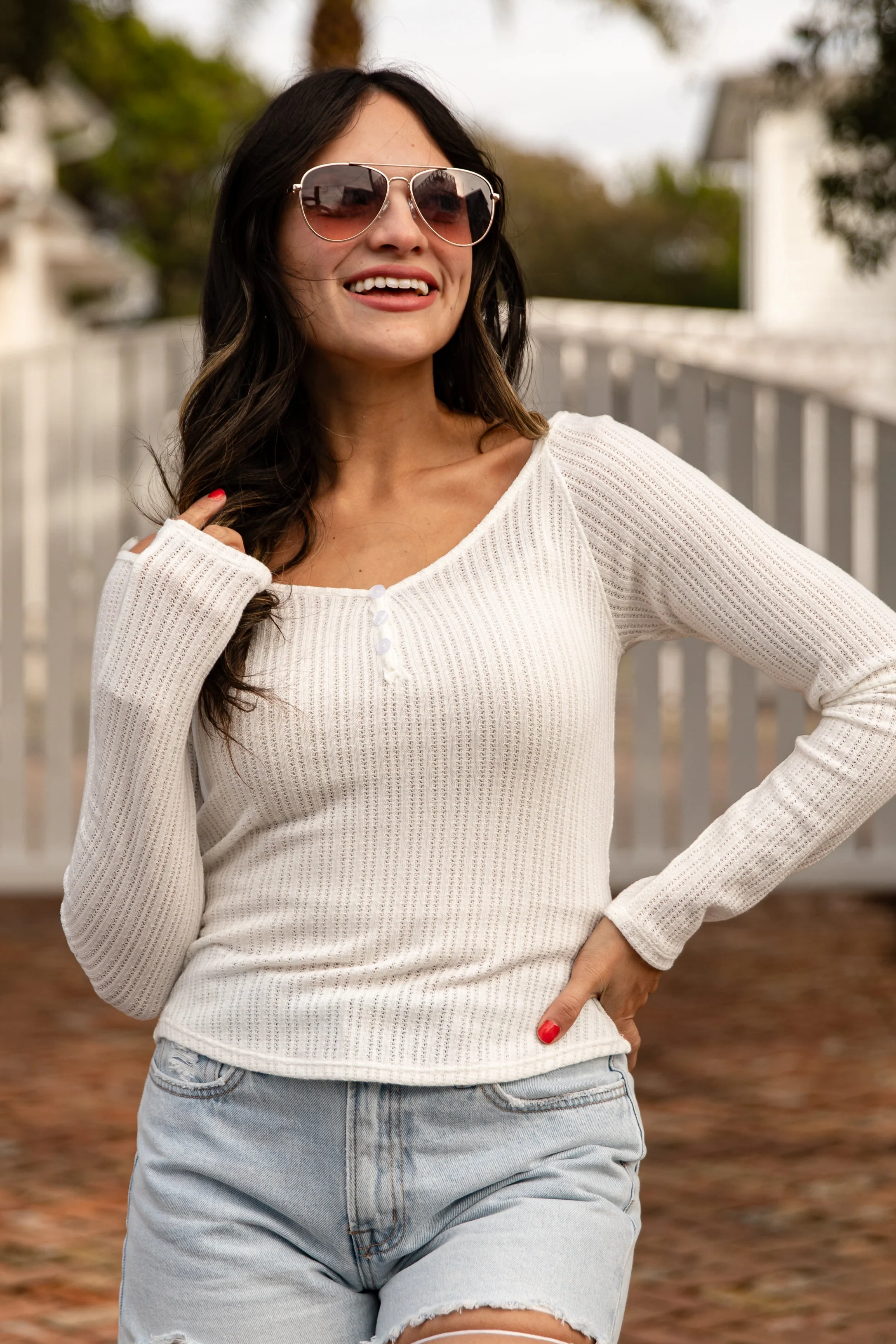 Willow Ribbed Textured Henley Long Sleeve Top