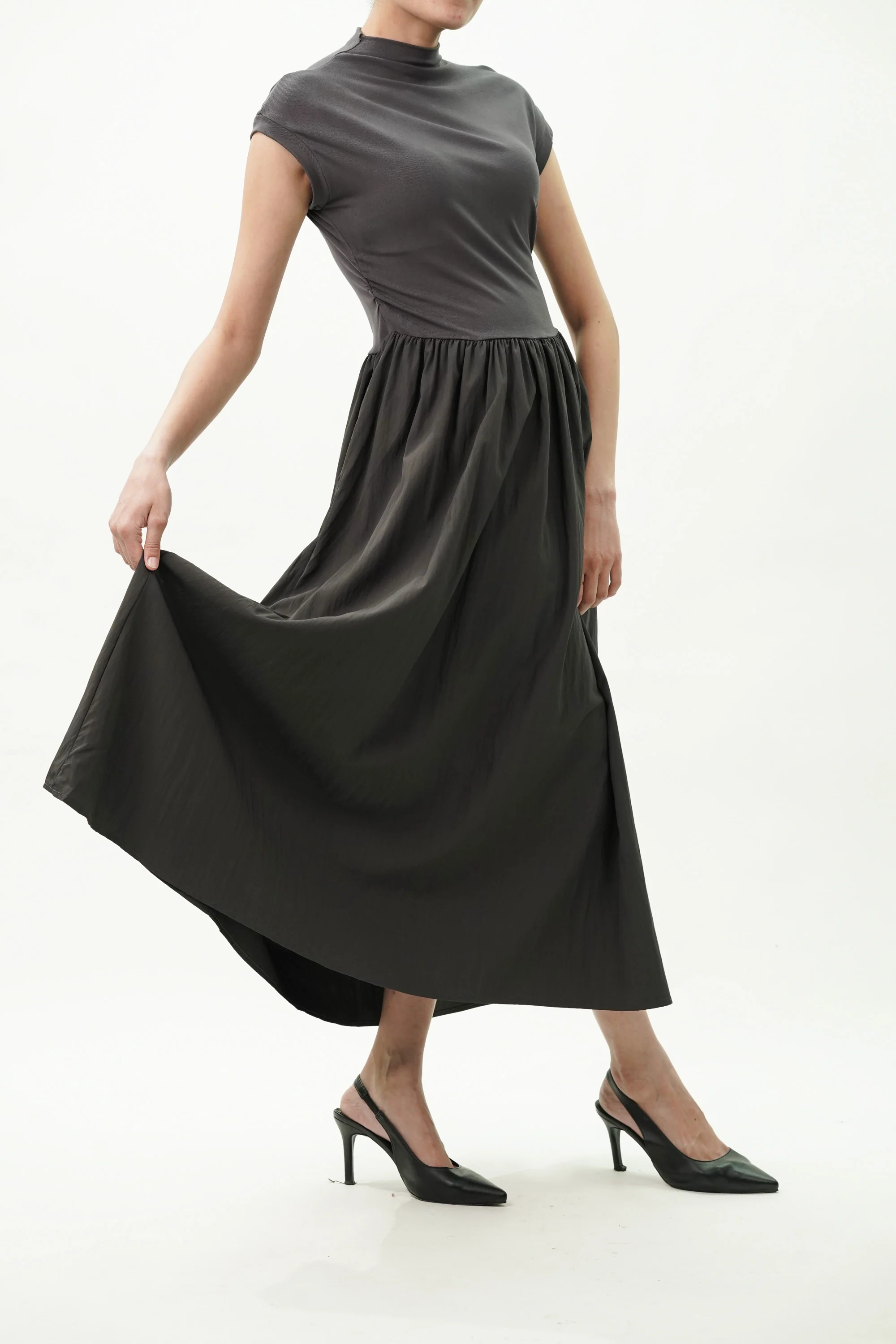 Turtle Neck Fit And Flared Knit Dress