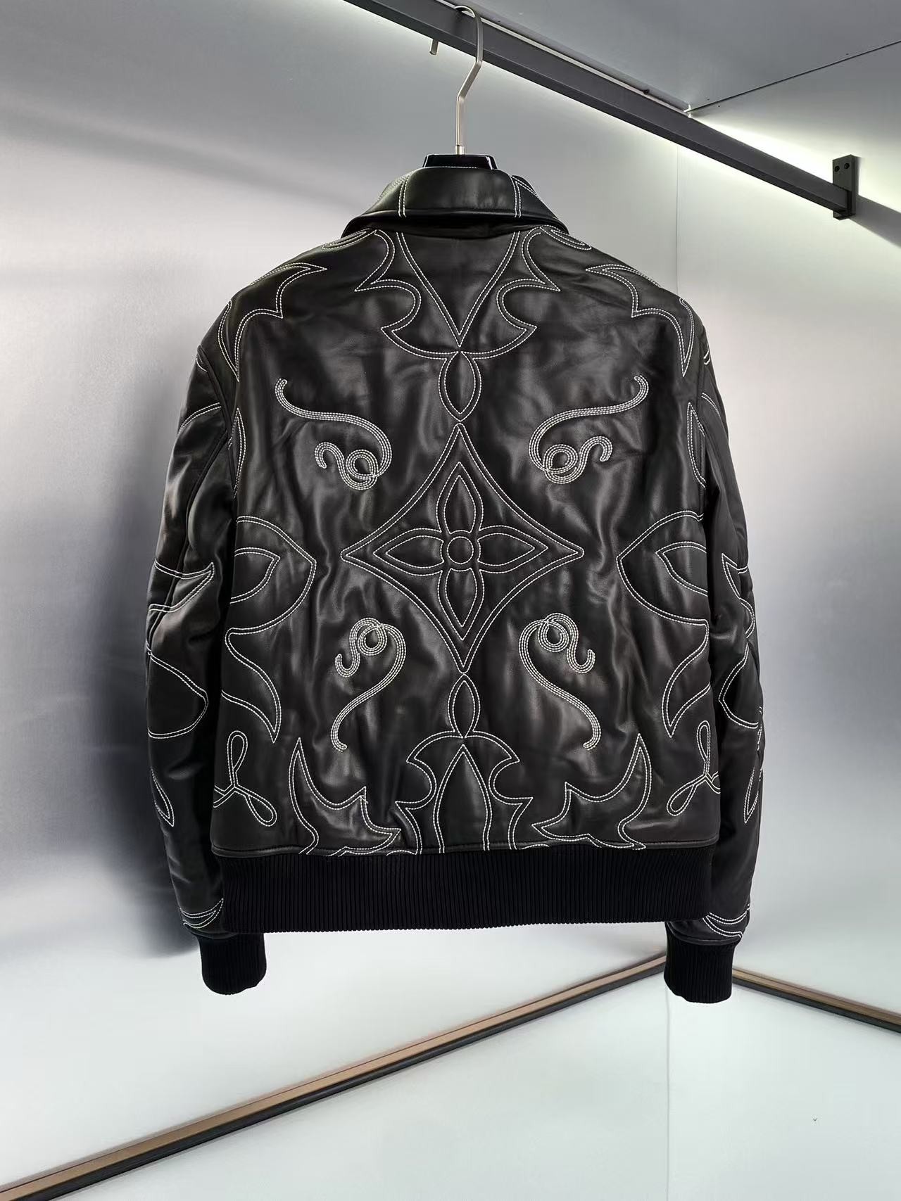 LV  × Pharrell 24FW embroidered leather pilot jacket