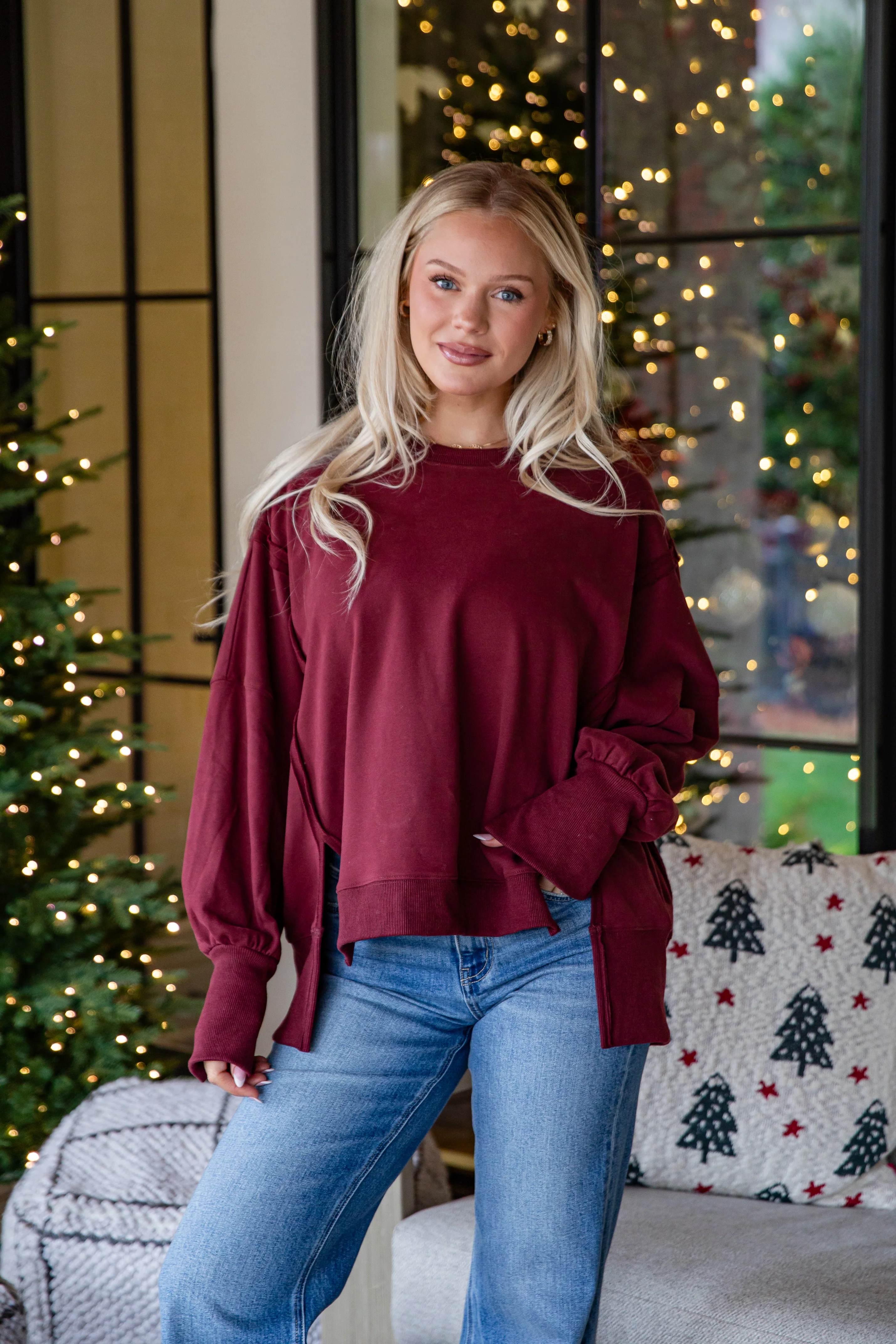 FINAL SALE - Laid-Back Oversized Burgundy Pullover