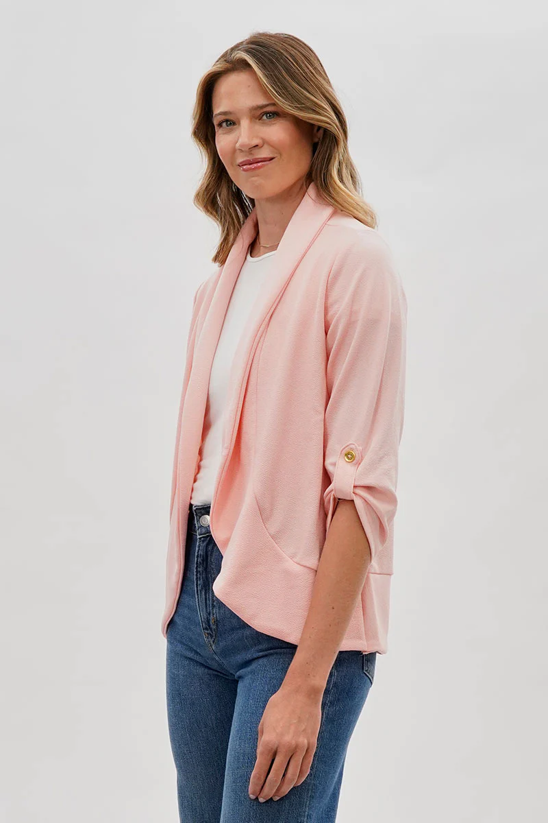 Open Roll Up Sleeve Blazer - Pink