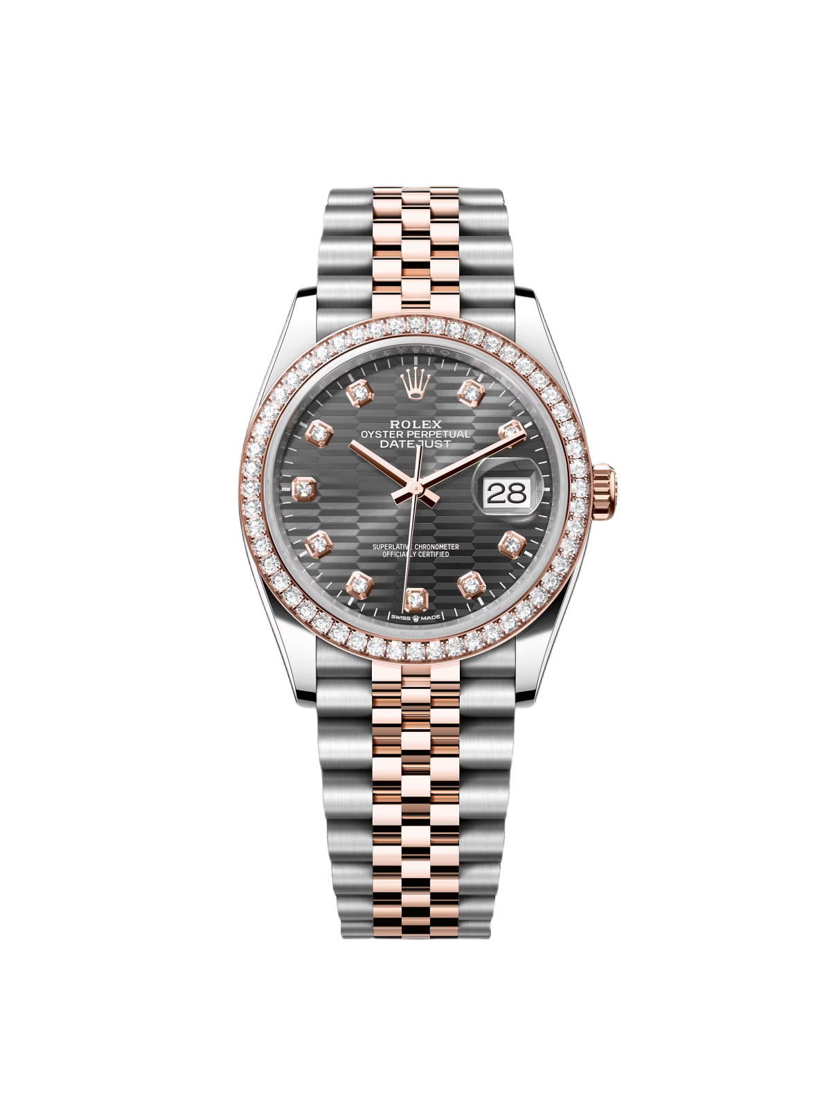 Rolex  Datejust 36mm 126281 Slate Fluted Motif Diamond Dial Diamond Bezel and Oyster Bracelet