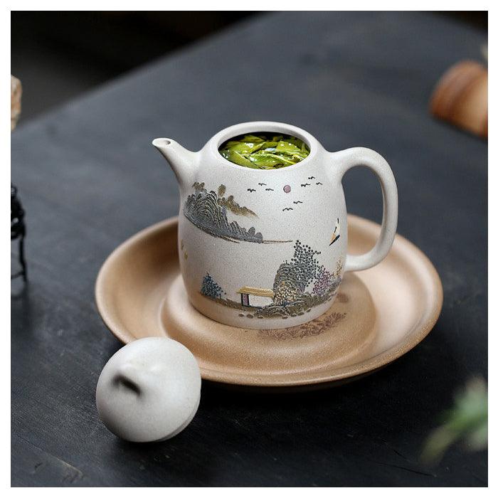 Bai Yu Duan Ni Yixing Teapot with Clay Painting 280ml
