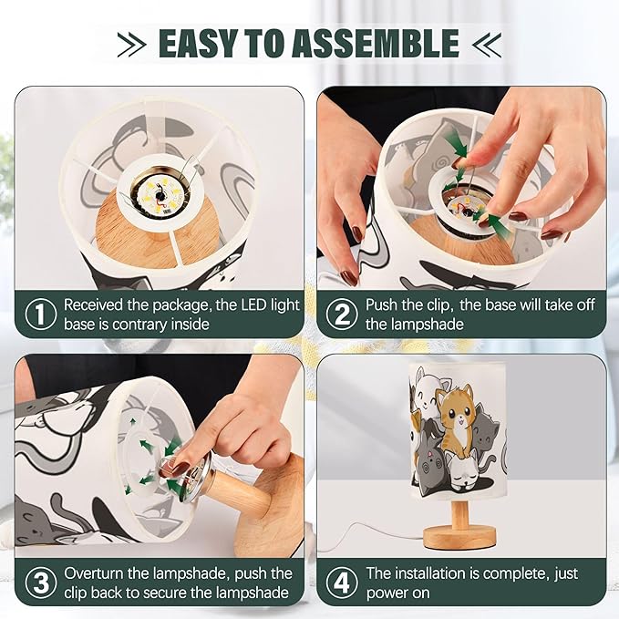 Table Lamp Cute Cartoon Cat Kitten Kitty Nightstand Lamp
