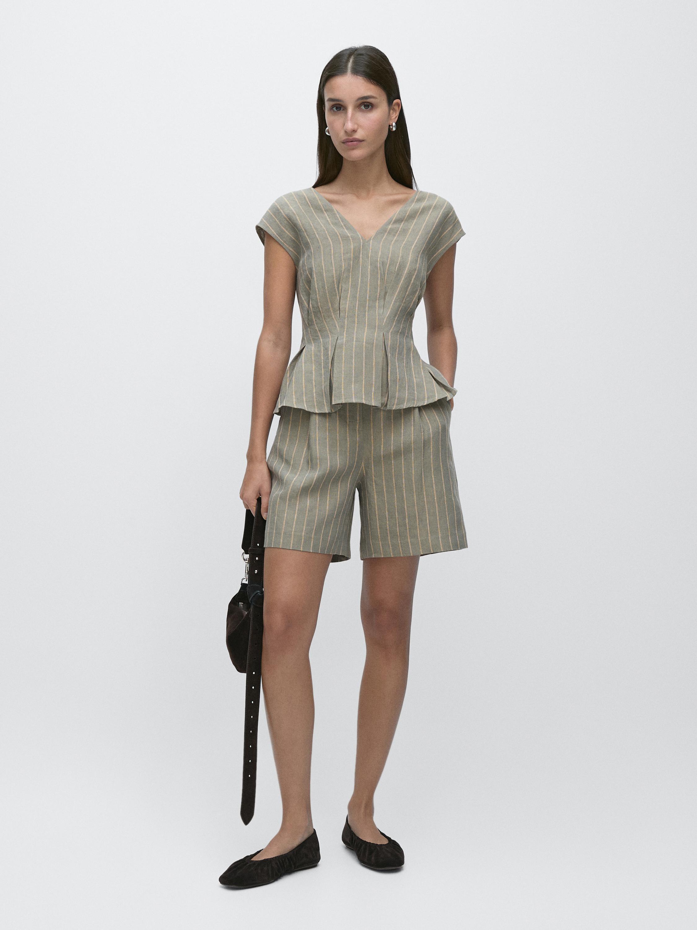 Top rayas detalle pliegues 100% lino