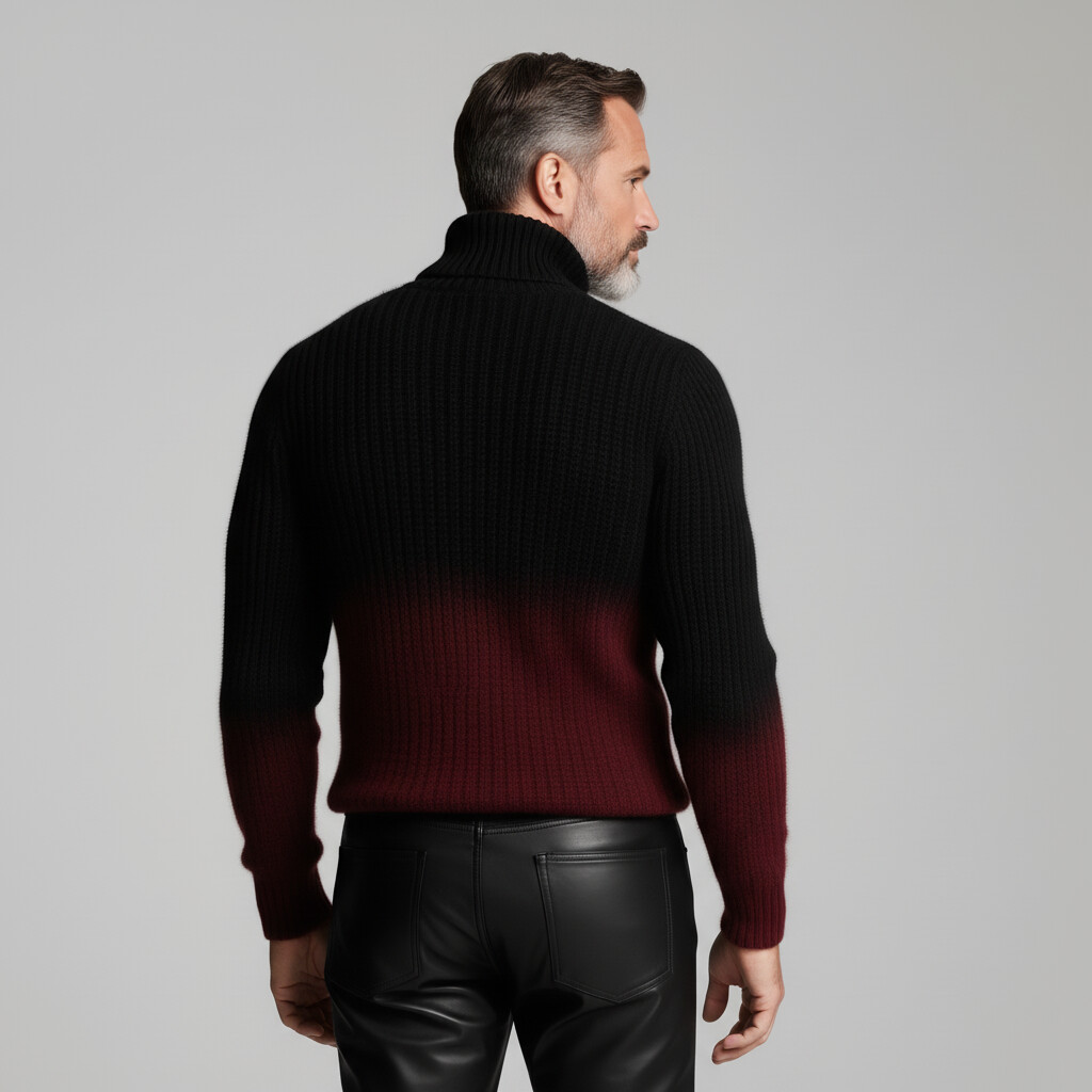 Men's Black Ombre Pattern Long Sleeve Ribbed Knit Turtleneck Sweater