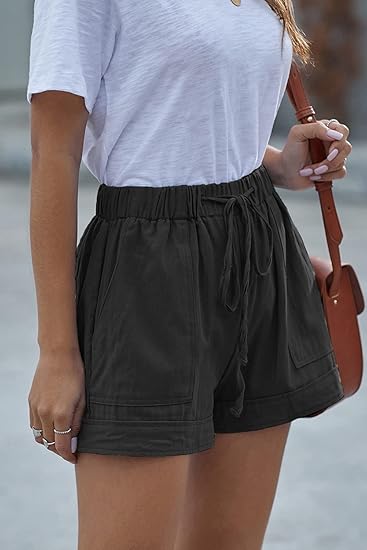 AERLEN Women Comfy Drawstring Casual Elastic Waist Pure Color Shorts